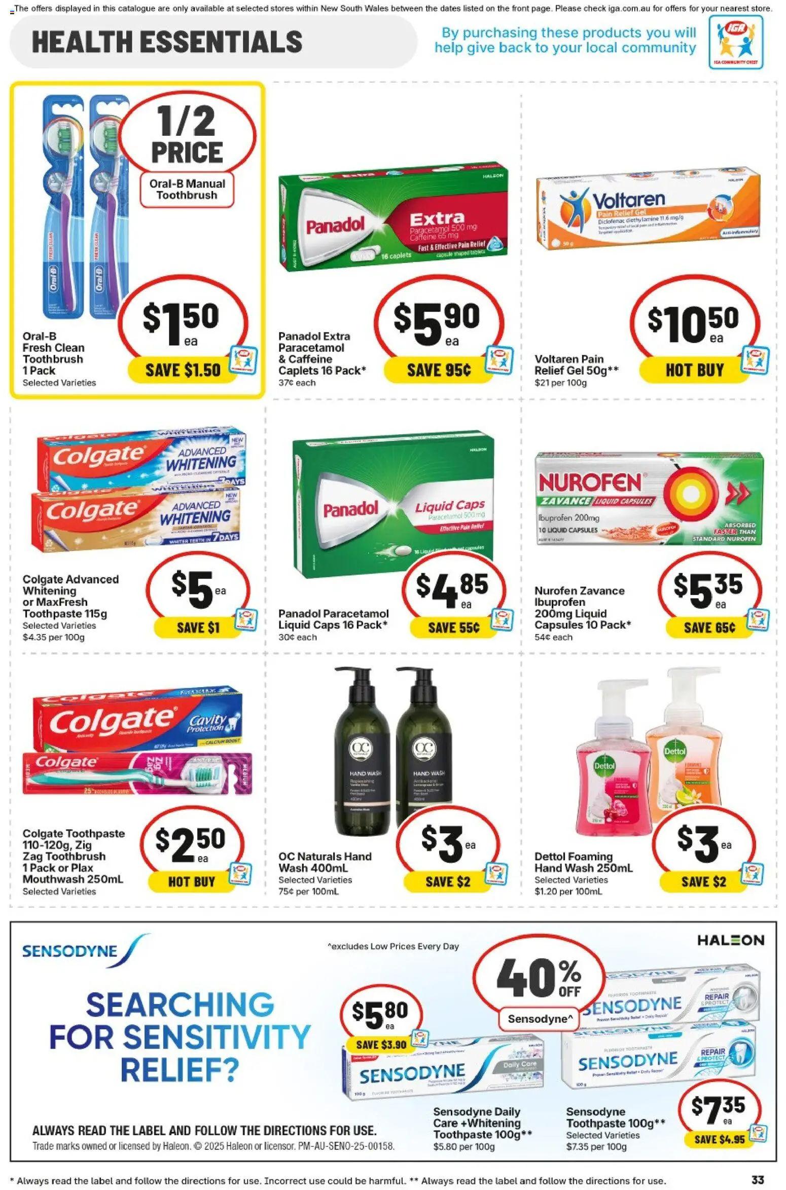 IGA catalogue - valid from 11.03.2026 | Page: 32 | Products: Toothpaste, Mouthwash, Toothbrush, Pain relief