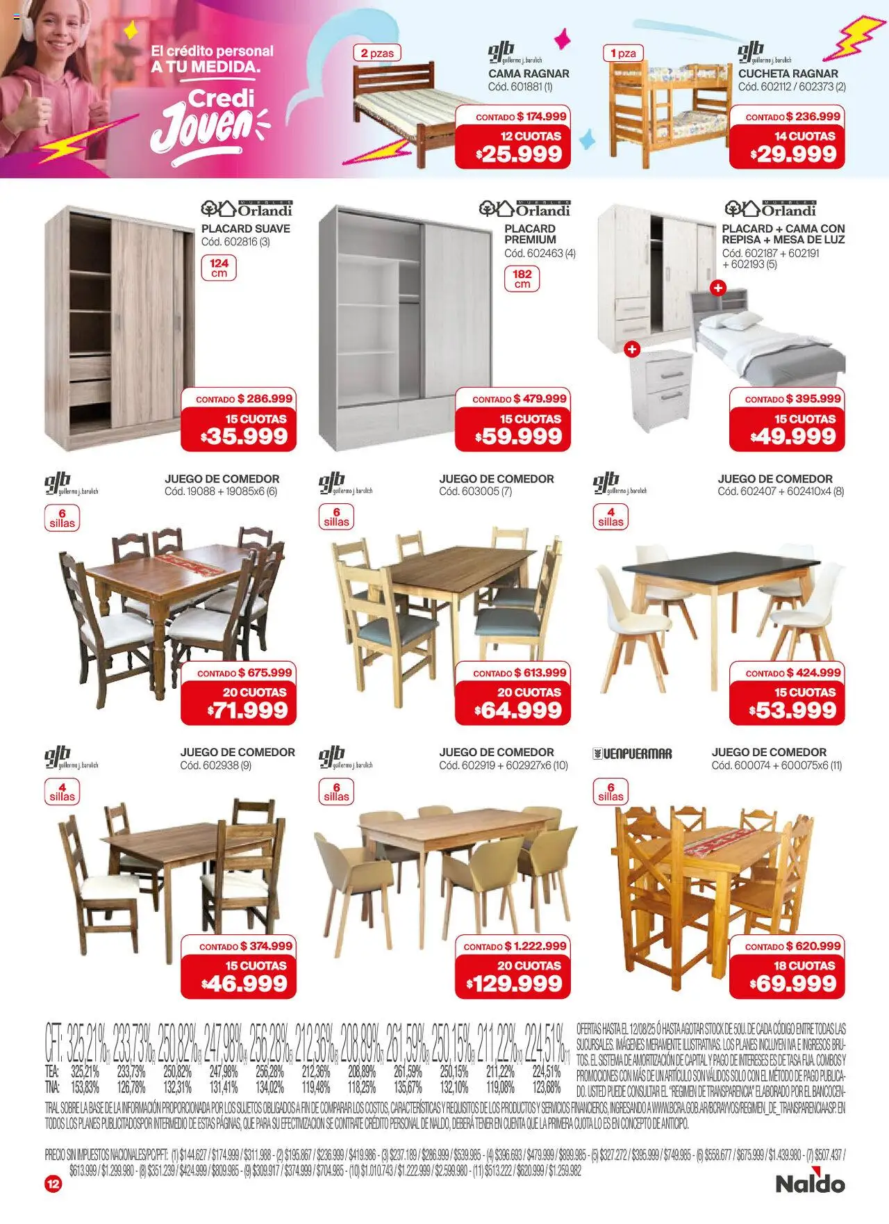 Naldo catálogo │ válido desde el 01.08.2025 | Página: 12 | Productos: Mesa de luz, Juego de comedor, Placard, Mesa