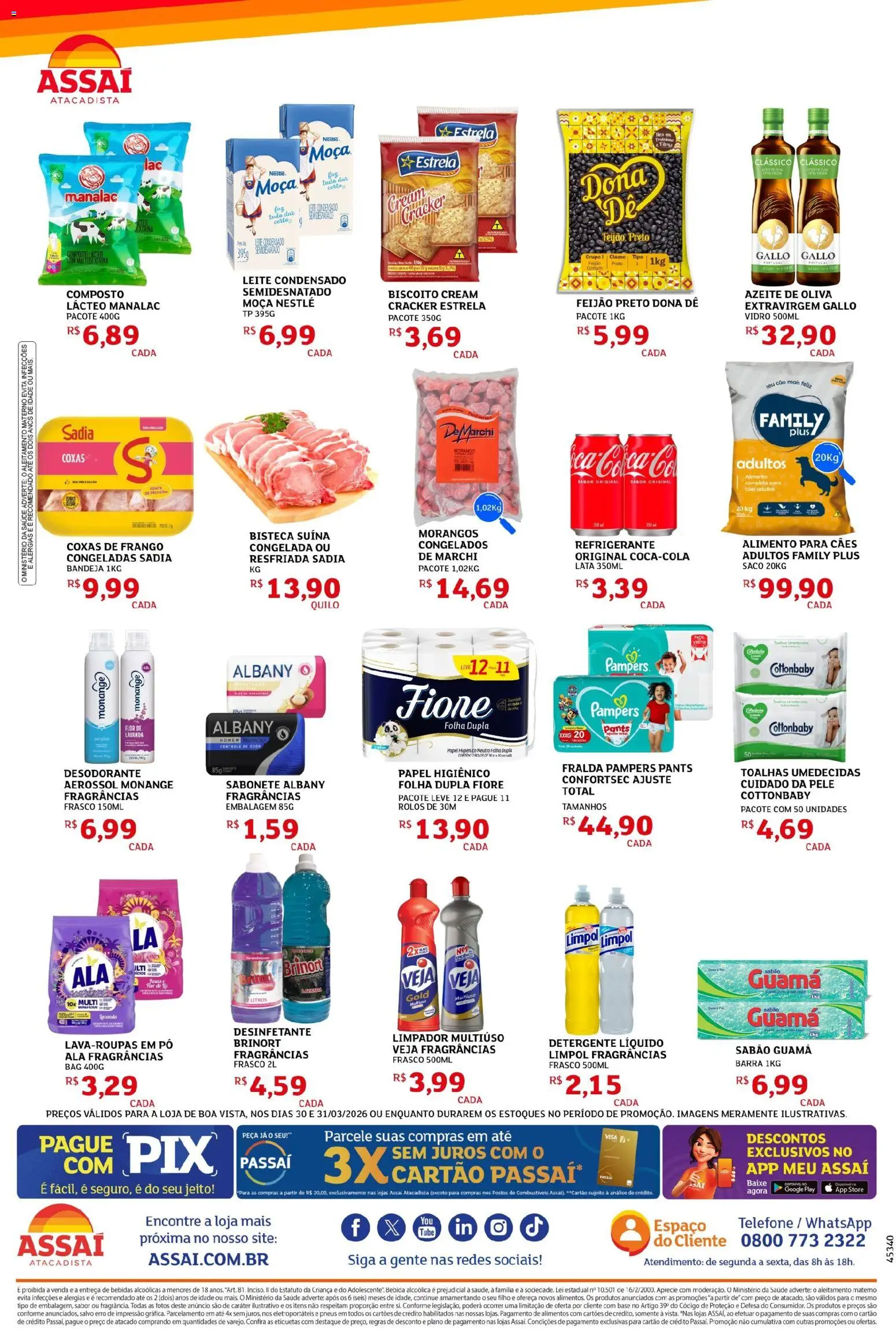 Assaí Atacadista Folheto - válido de 30.03.2026 | Página: 2 | Produtos: Biscoito, Limpador multiuso, Base, Sabonete