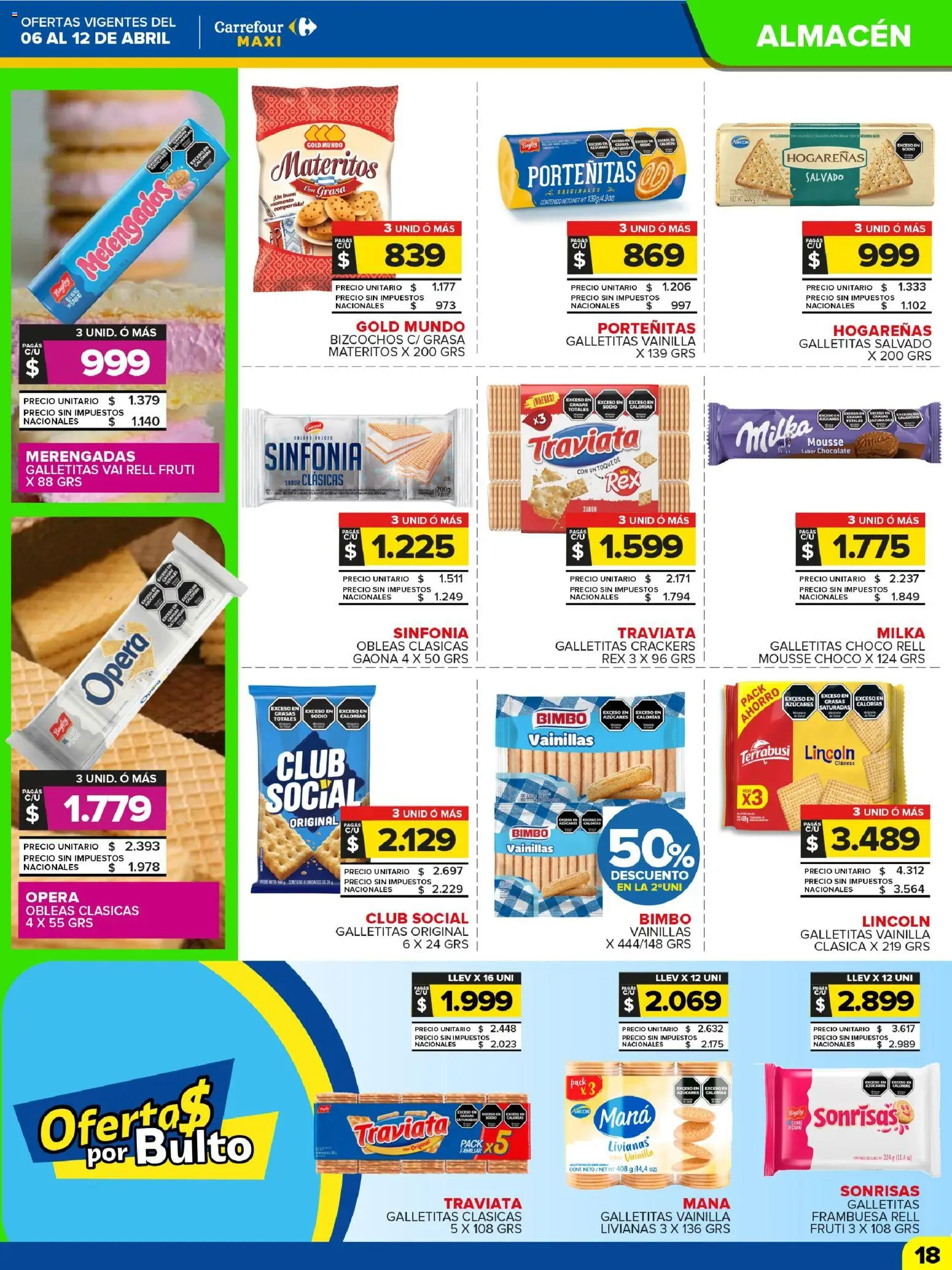 Carrefour Maxi catálogo │ válido desde el 06.04.2026 | Página: 18 | Productos: Galletitas, Mousse, Chocolate, Bizcochos