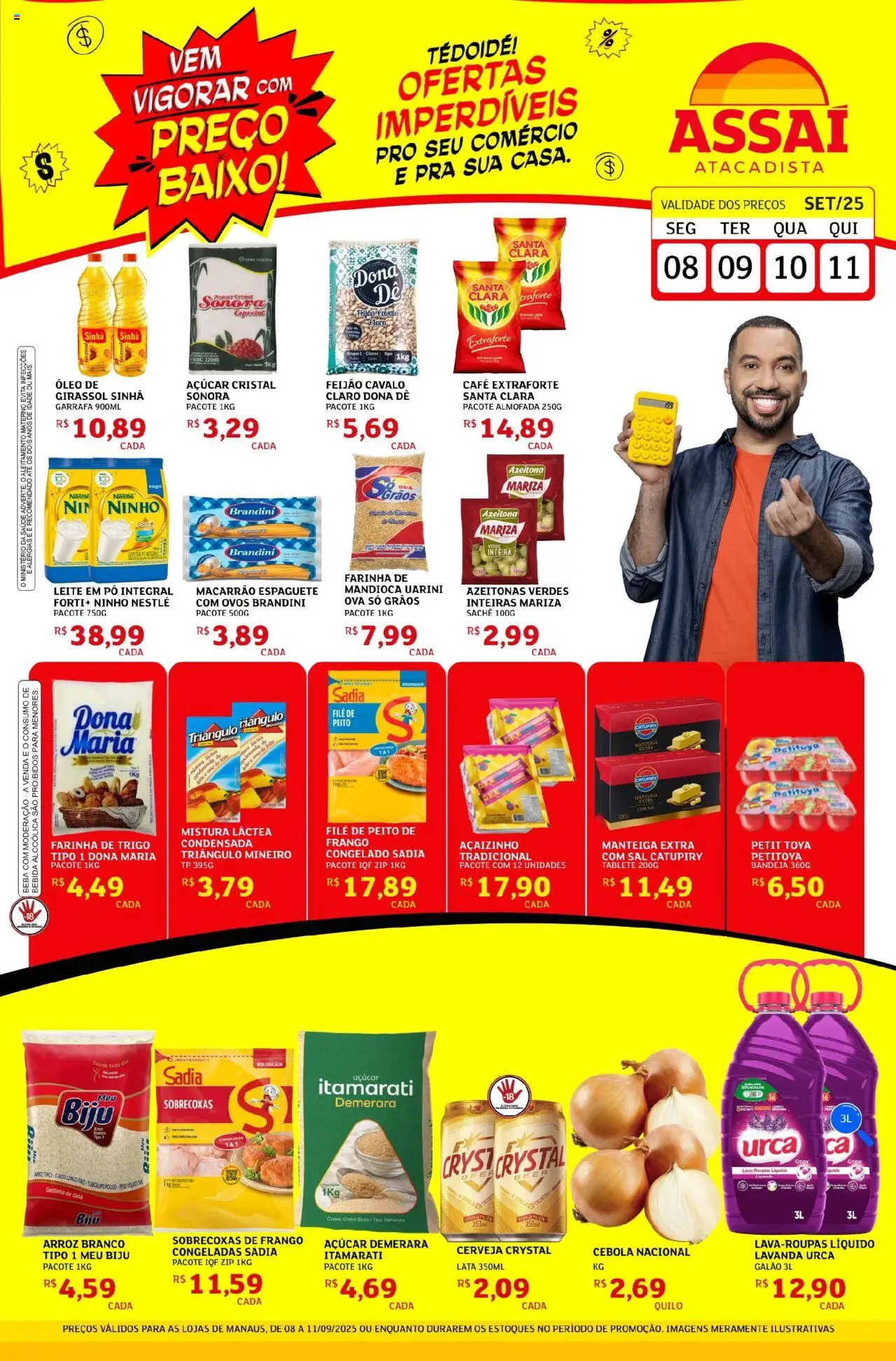 Assaí Atacadista Folheto - válido de 08.09.2025 | Página: 1 | Produtos: Mandioca, Açúcar demerara, Catupiry, Bandeja
