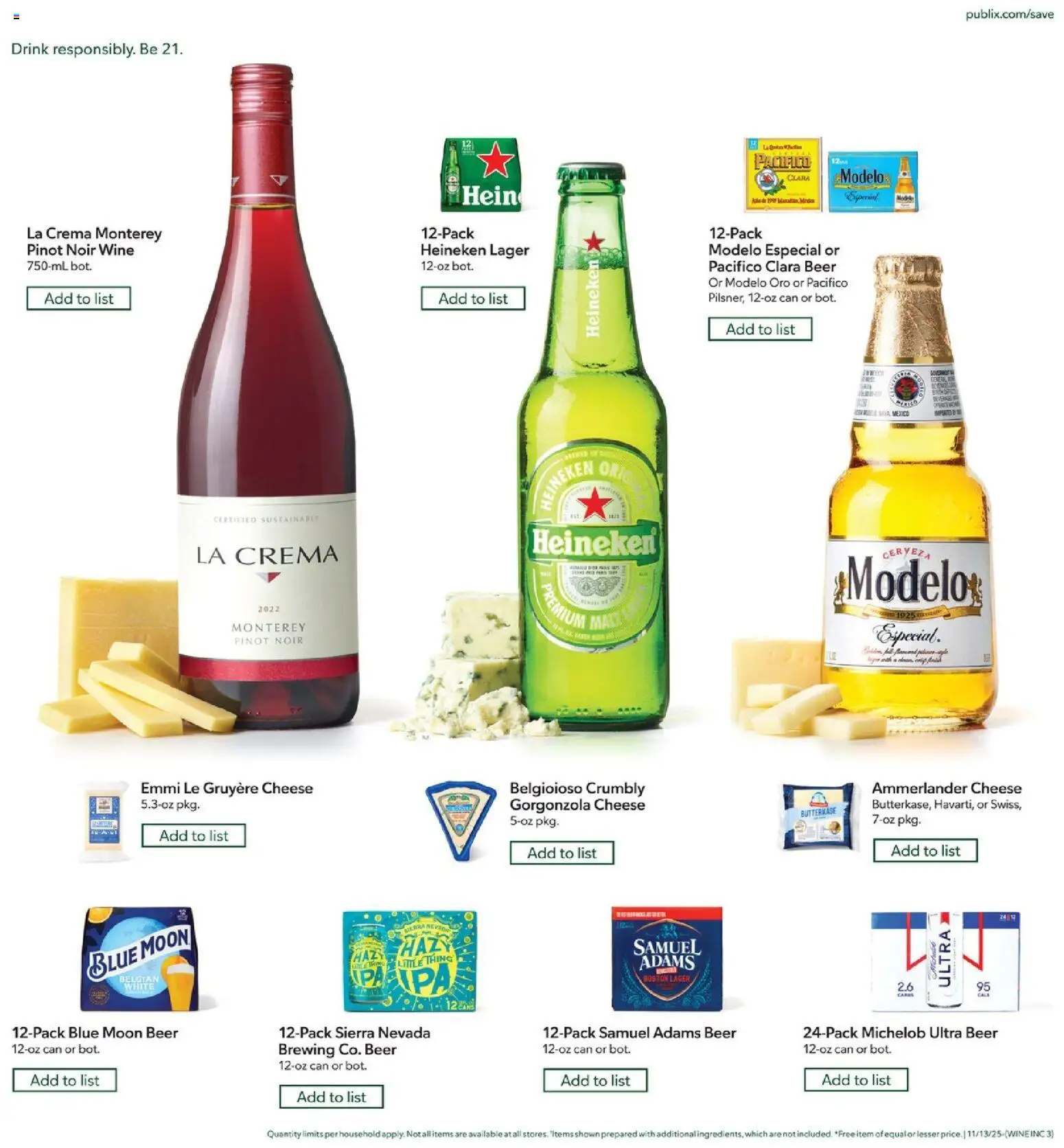 Publix Wines Pairings - valid from 12.11.2025 | Page: 3 | Products: Cheese, Wine, Beer
