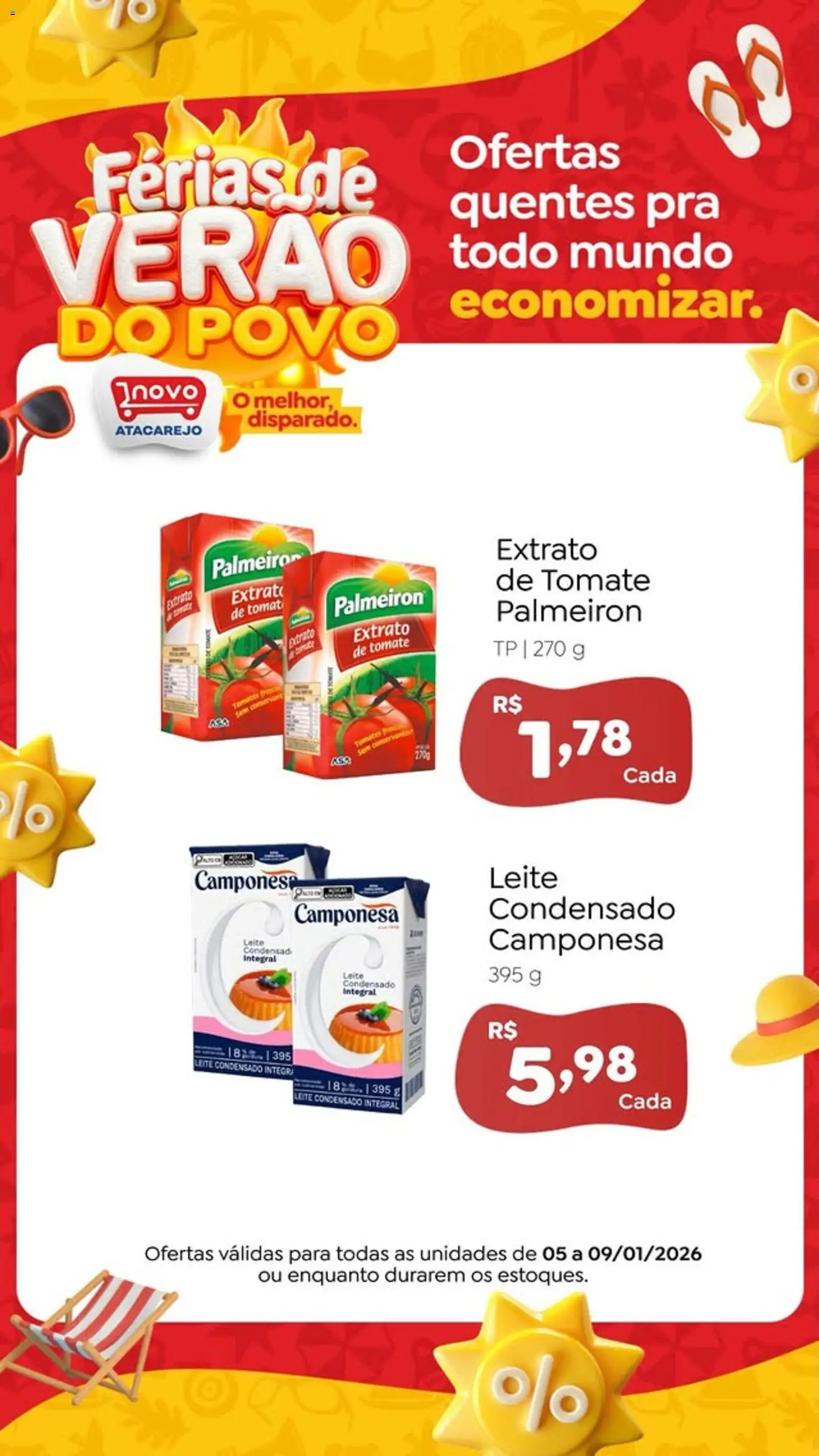 Novo Atacarejo Folheto - válido de 05.01.2026 | Página: 3 | Produtos: Leite, Tomates, Leite condensado
