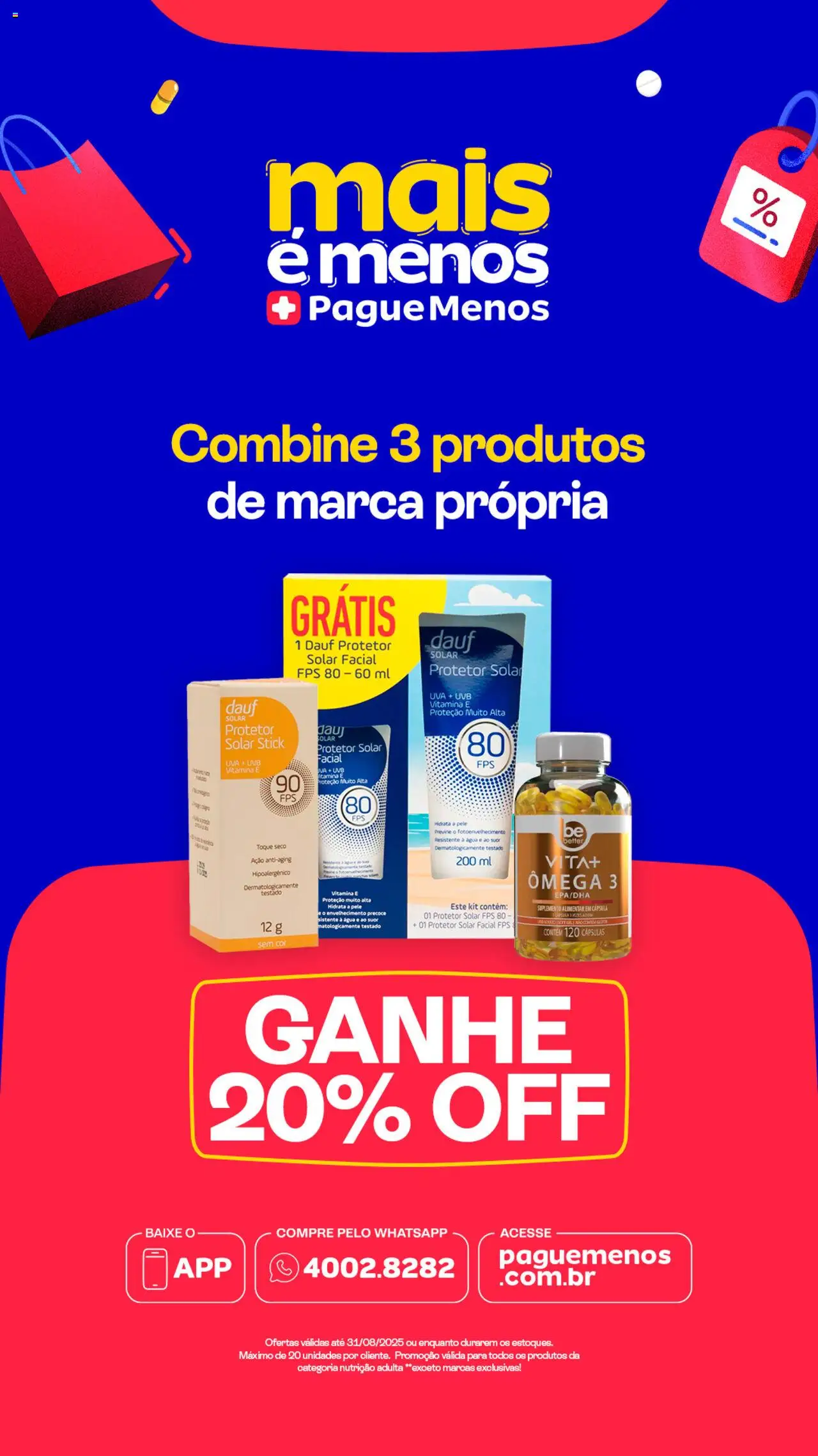 Pague Menos Folheto - válido de 25.08.2025 | Página: 2 | Produtos: Ômega 3, Protetor solar, Protetor solar facial