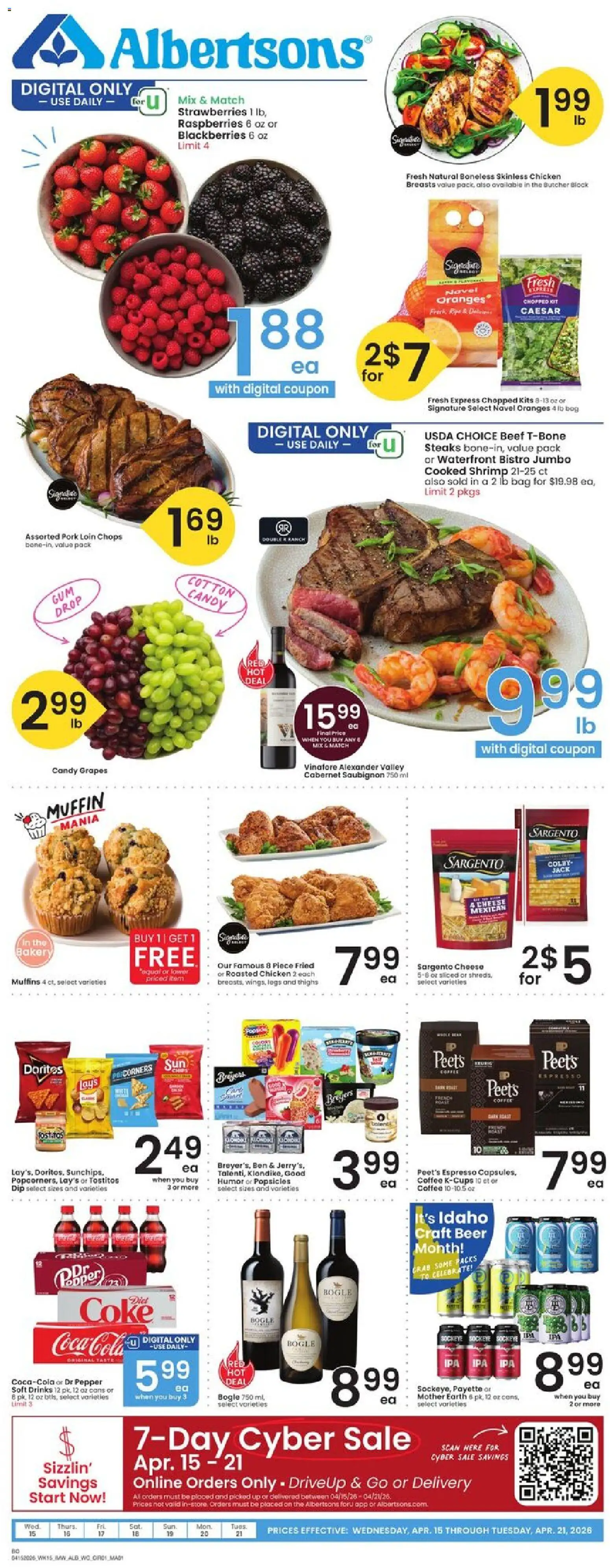 Albertsons Weekly Ad - valid from 15.04.2026 | Page: 1 | Products: Pork, Oranges, Strawberries, Pepper