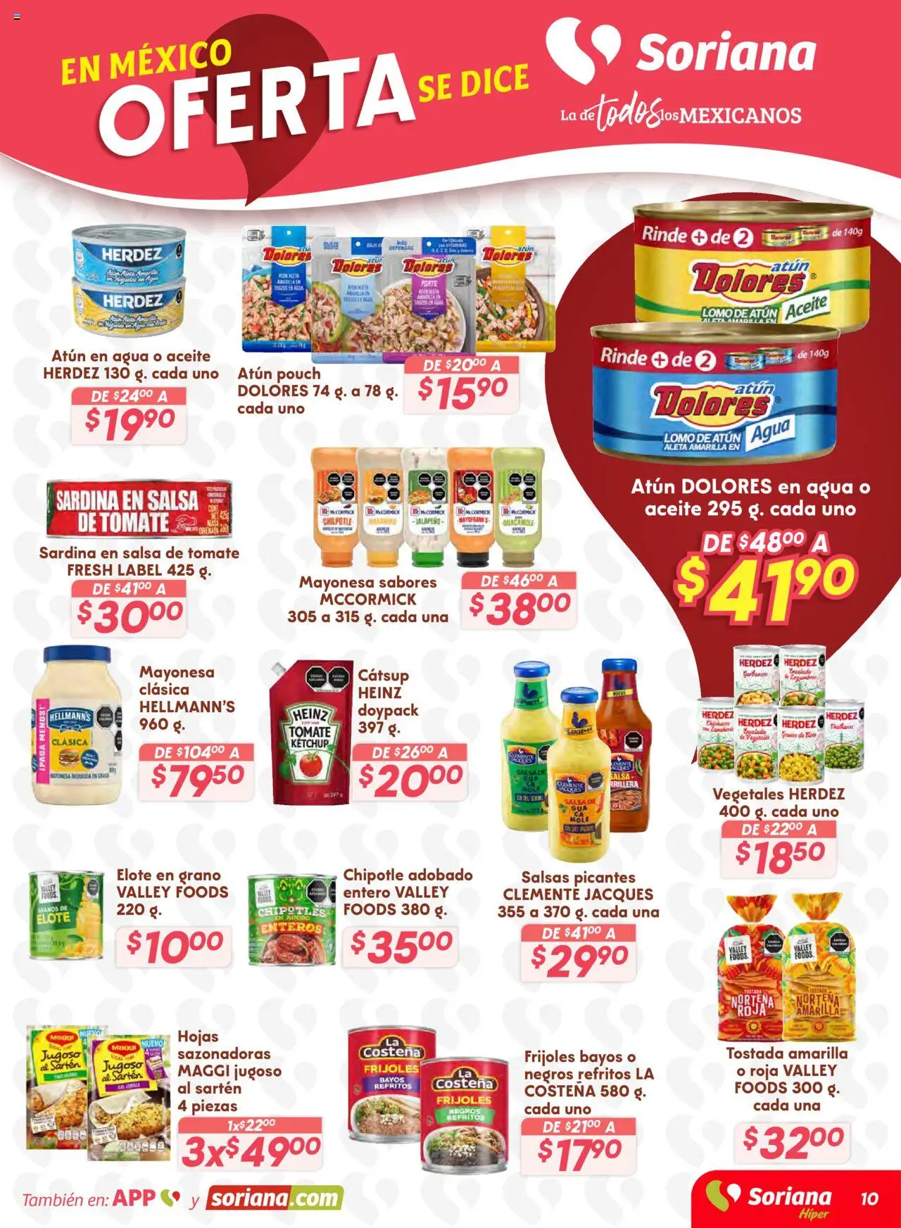 Nuevas ofertas de Soriana válidas en toda la República Mexicana desde el 16.10.2025. ¡Encuentra las mejores ofertas en Soriana - Preciazazaso Híper: BCS, Jal, Nay, Sin, Son! | Página: 10 | Productos: Atún, Catsup, Salsa de tomate, Sartén