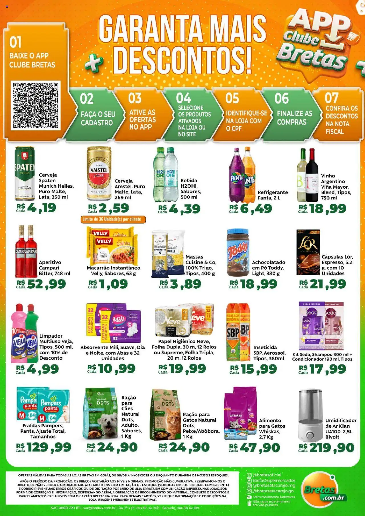 Bretas Folheto - válido de 08.08.2025 | Página: 2 | Produtos: Condicionador, Cerveja, Macarrão instantâneo, Absorvente