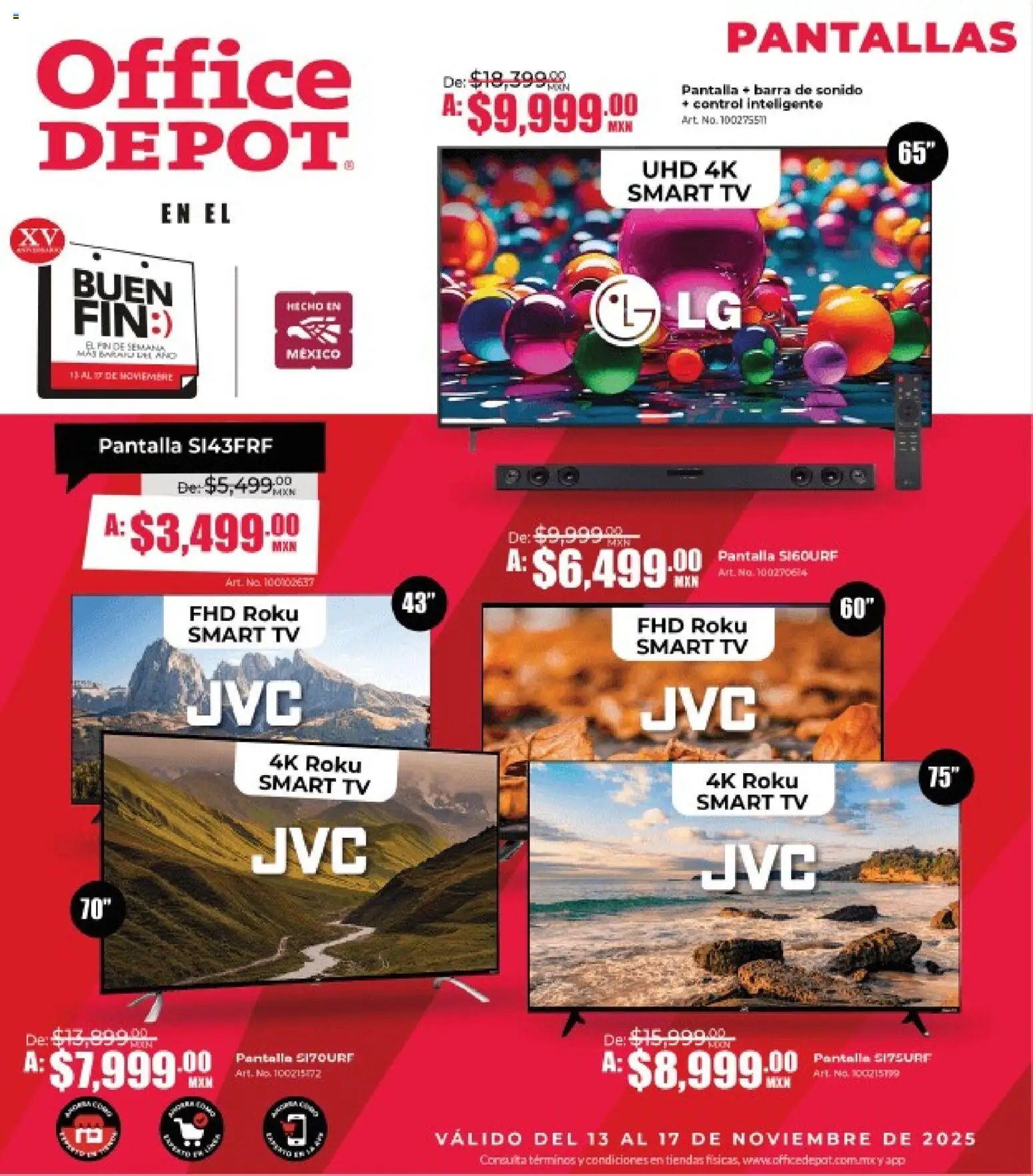 Nuevas ofertas de Office Depot válidas en toda la República Mexicana desde el 13.11.2025. ¡Encuentra las mejores ofertas en Office Depot Buen Fin! | Página: 11 | Productos: Pantallas, Barra
