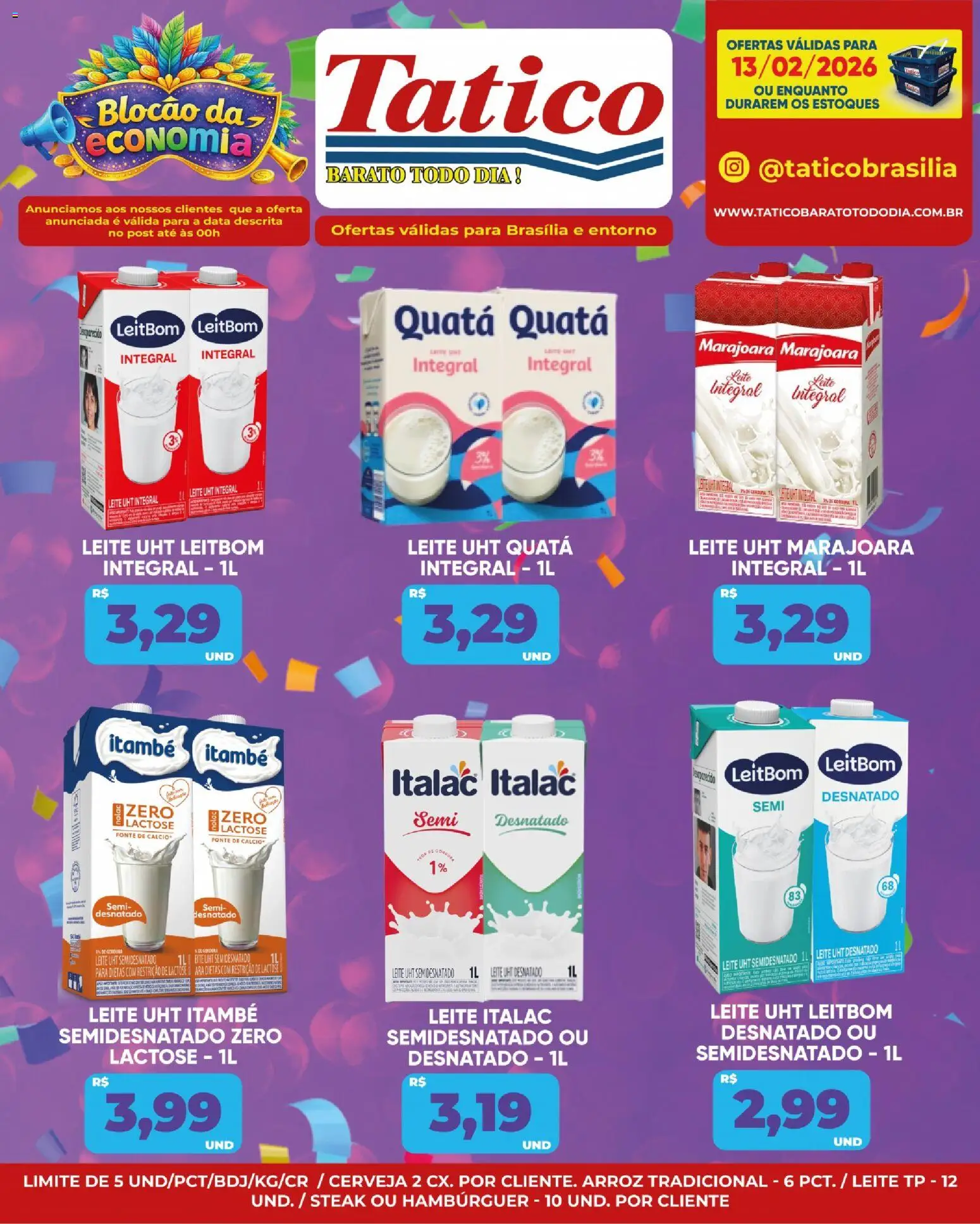 Tatico Folheto - válido de 13.02.2026 | Página: 5 | Produtos: Leite integral, Leite, Cerveja, Hambúrguer