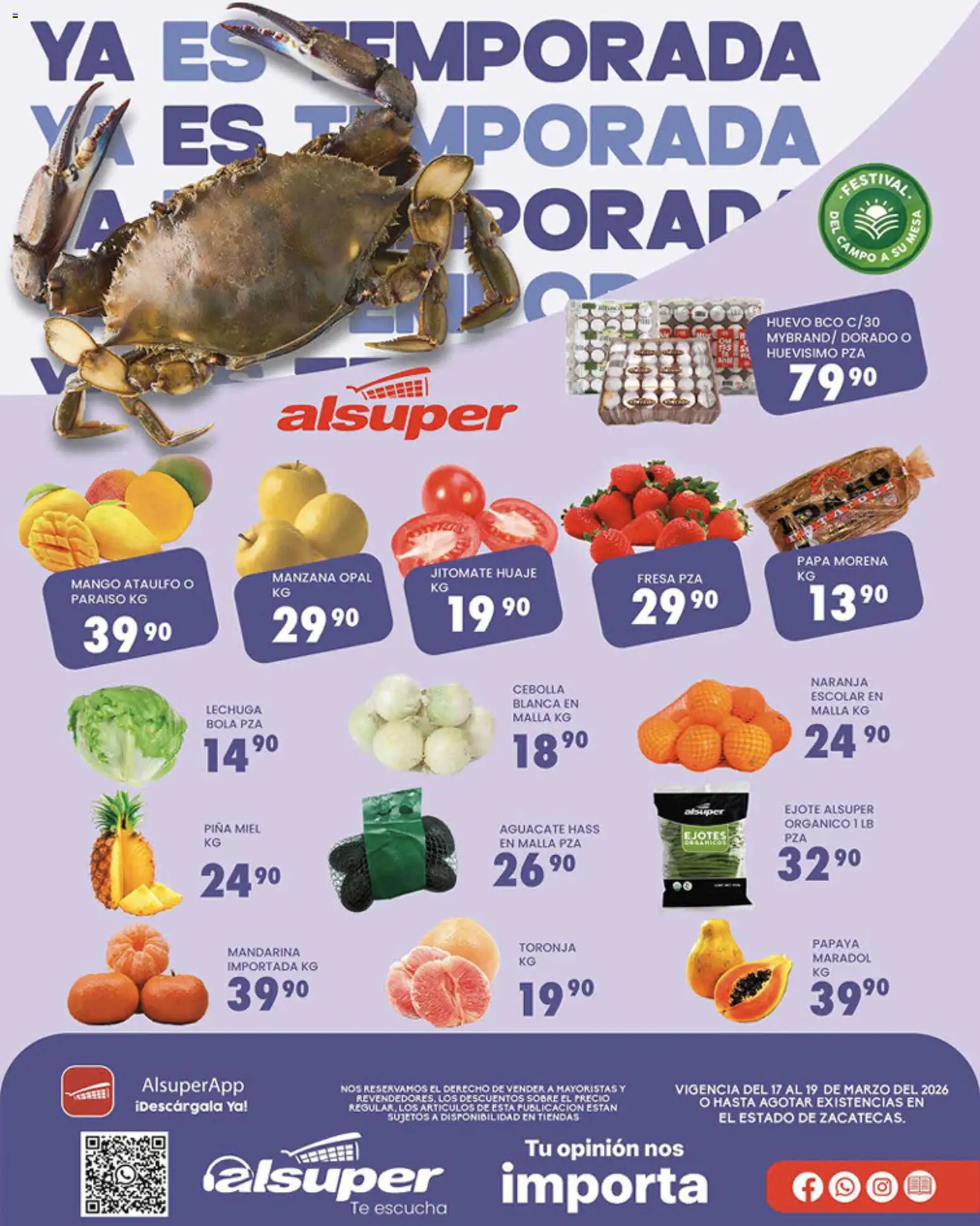 Nuevas ofertas de Alsuper válidas en toda la República Mexicana desde el 17.03.2026. ¡Encuentra las mejores ofertas en Alsuper folleto Zacatecas! | Página: 1 | Productos: Manzana, Mango, Piña, Té