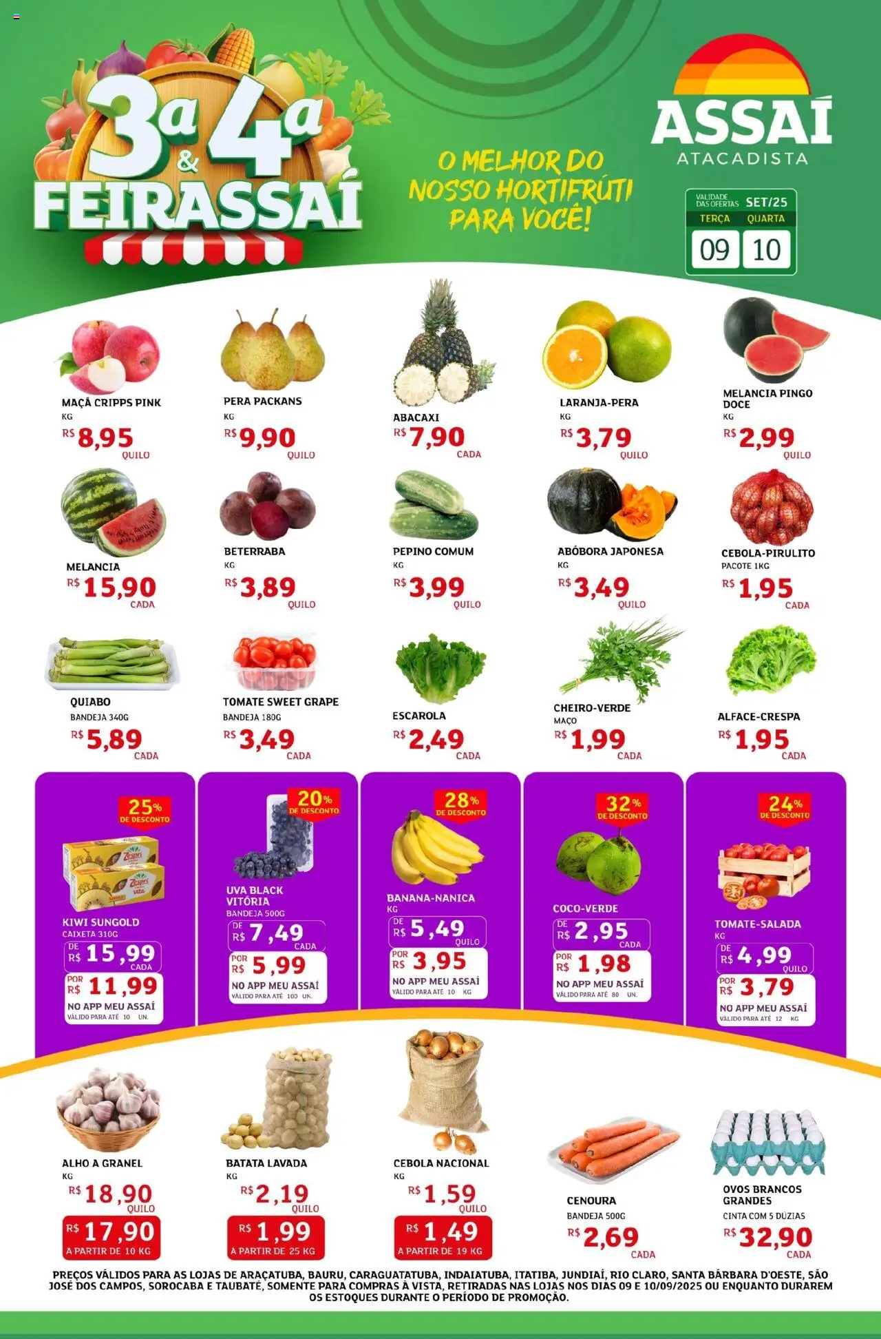 Assaí Atacadista Folheto - válido de 09.09.2025 | Página: 1 | Produtos: Melancia, Quiabo, Ovos, Abacaxi