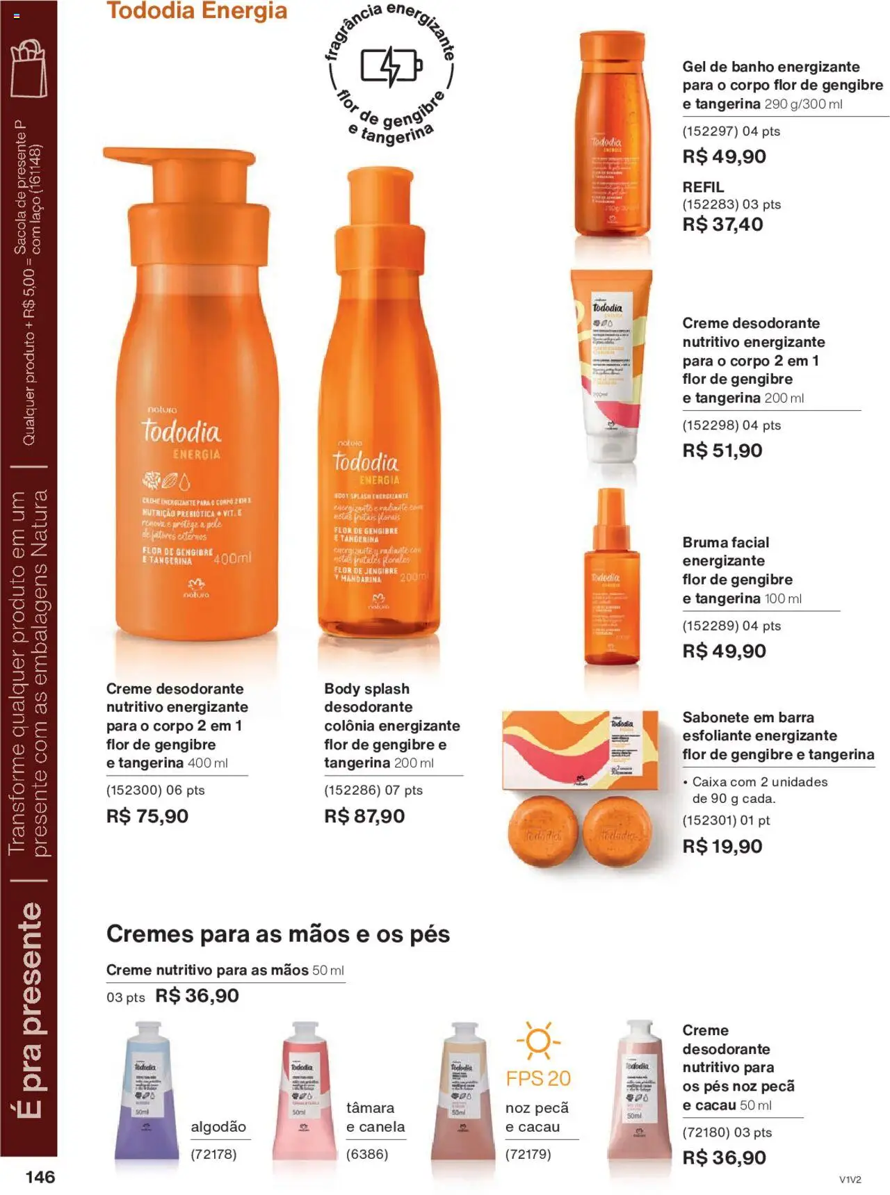 Natura Folheto - válido de 01.10.2025 | Página: 146 | Produtos: Gengibre, Fragrância, Gel de banho, Creme