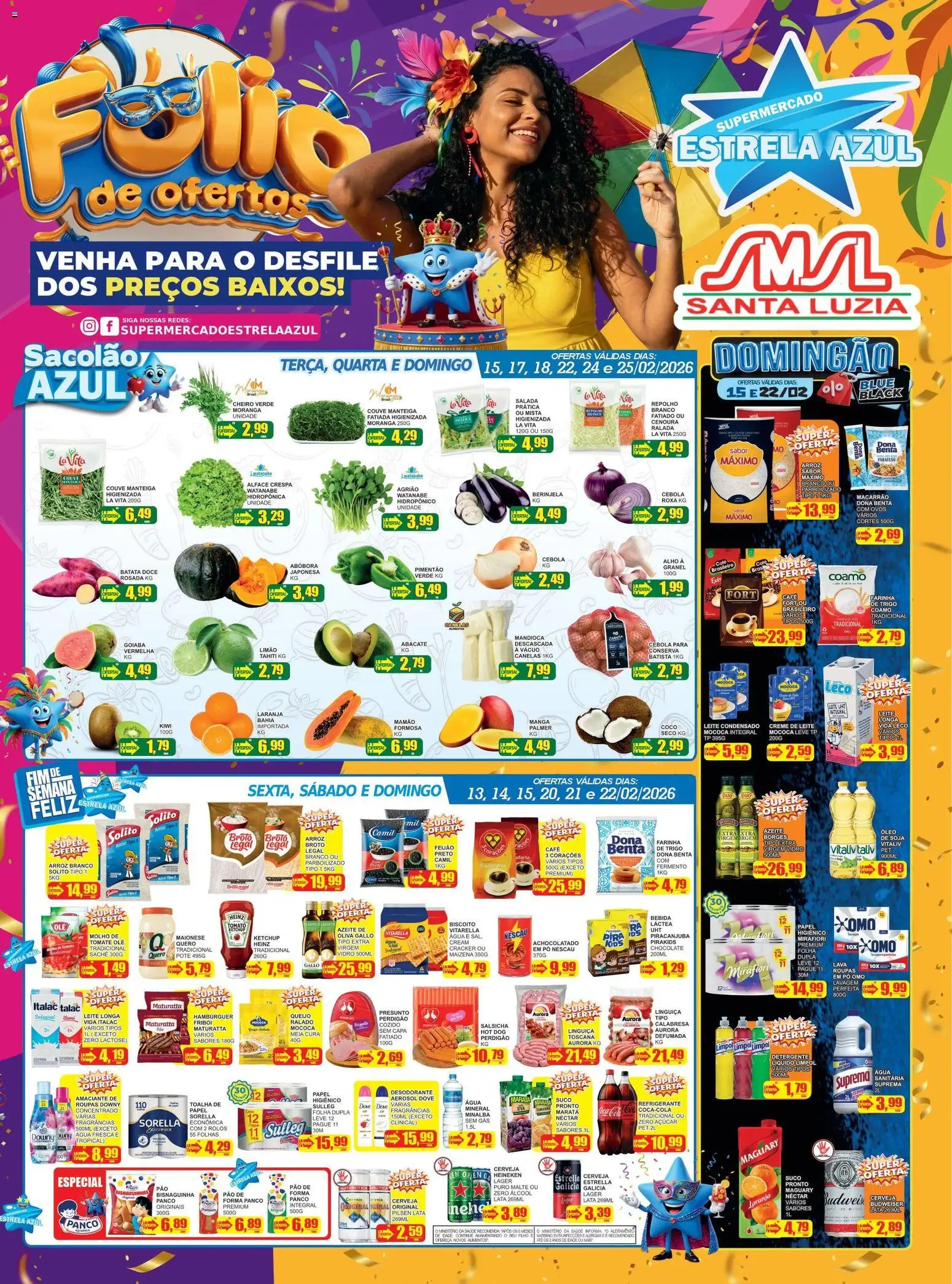 Estrela Azul Folheto - válido de 12.02.2026 | Página: 1 | Produtos: Berinjela, Farinha de trigo, Creme de leite, Maionese