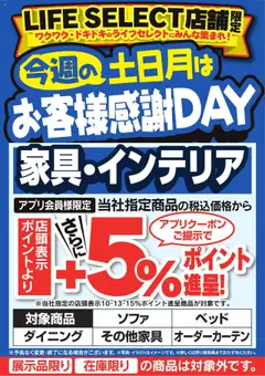 09.08.2025から有効なオファーを含む ヤマダ 電機 - 今週の土日月はお客様感謝DAY 家具・インテリア