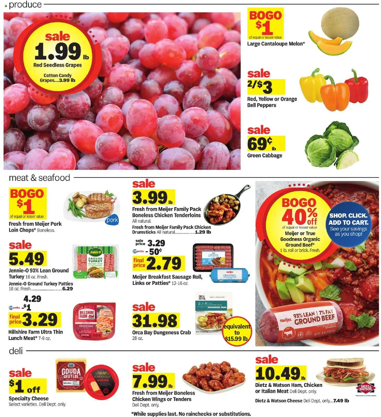 Meijer Weekly Ad - valid from 11.03.2026 | Page: 2 | Products: Seafood, Sausage, Cabbage, Grapes