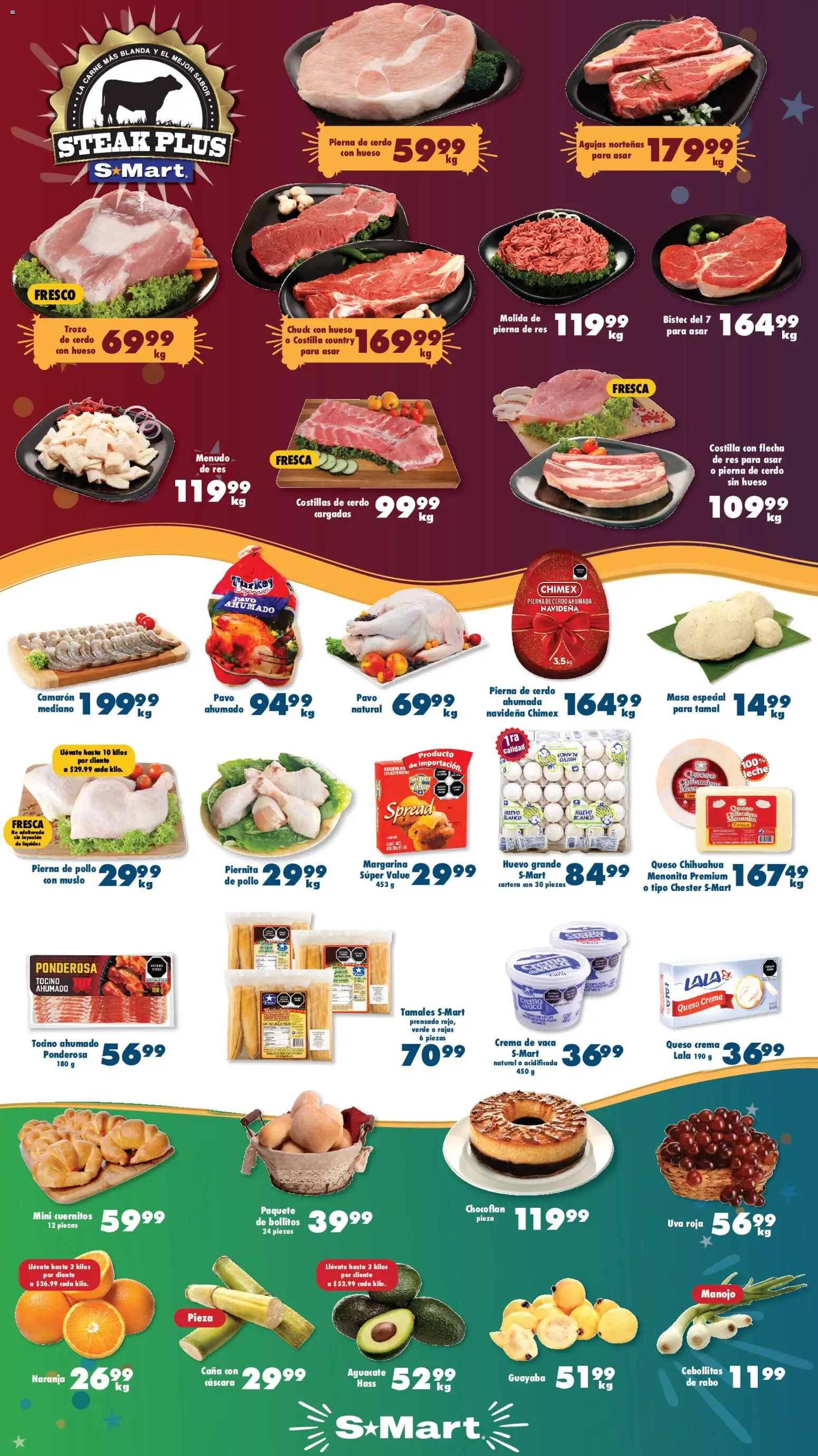 Nuevas ofertas de S-Mart válidas en toda la República Mexicana desde el 26.12.2025. ¡Encuentra las mejores ofertas en S-Mart folleto Monterrey! | Página: 1 | Productos: Tocino, Leche, Uva, Res