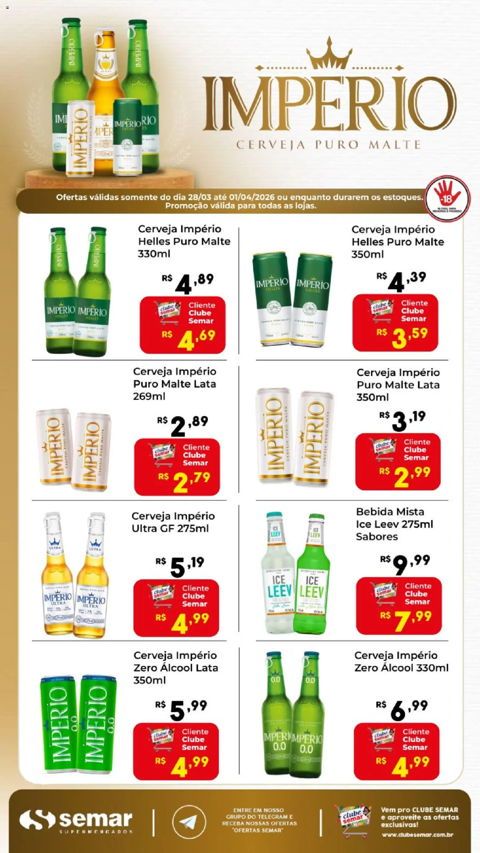 Semar Supermercado Folheto - válido de 28.03.2026 | Página: 1 | Produtos: Ice Leev, Cerveja, Bebida