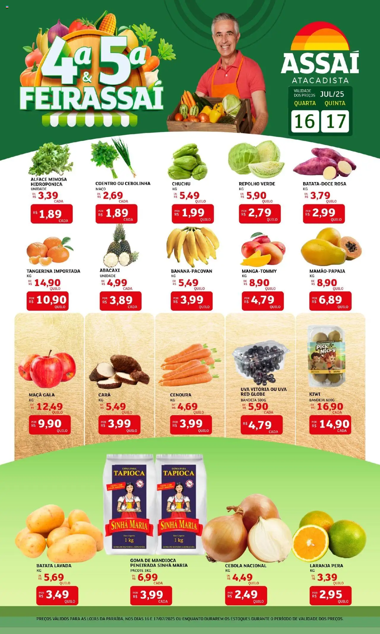 Assaí Atacadista Folheto - válido de 16.07.2025 | Página: 1 | Produtos: Mandioca, Kiwi, Alface, Batata