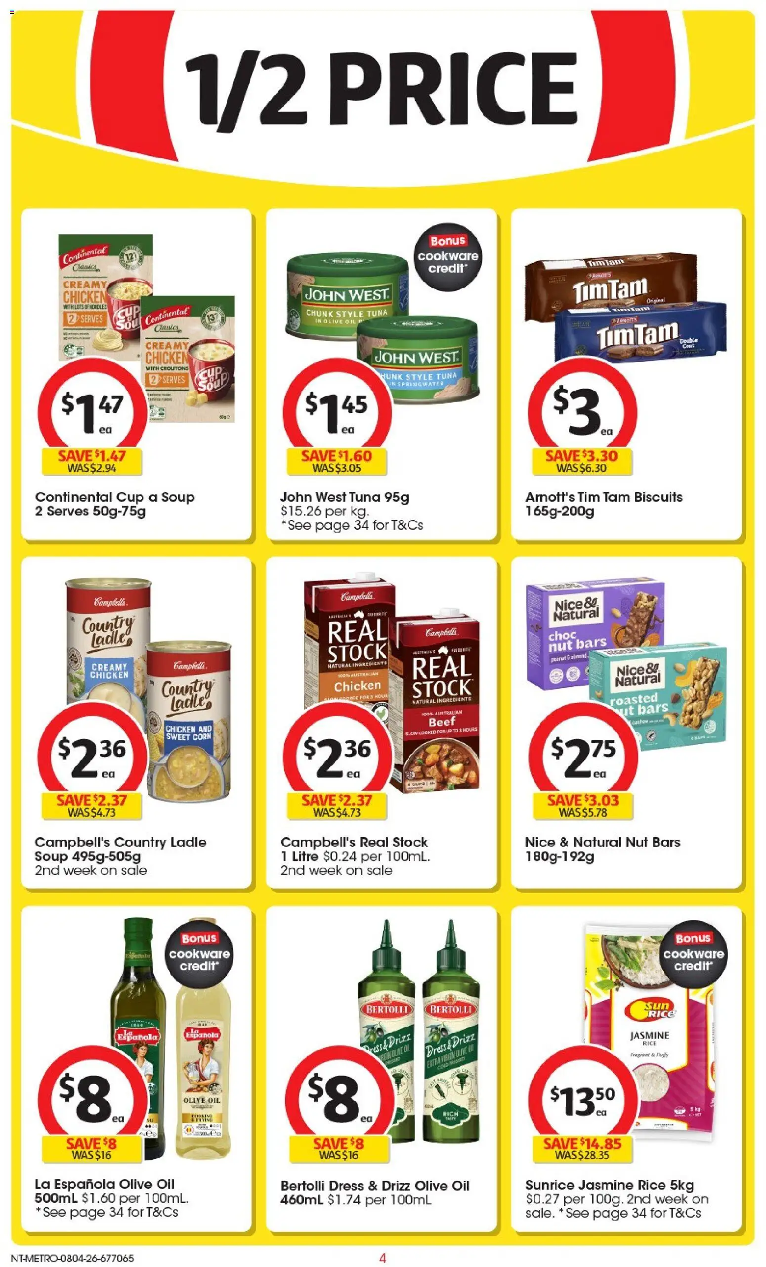 Coles catalogue - valid from 08.04.2026 | Page: 4 | Products: Chicken, Rice, Olive oil, Soup