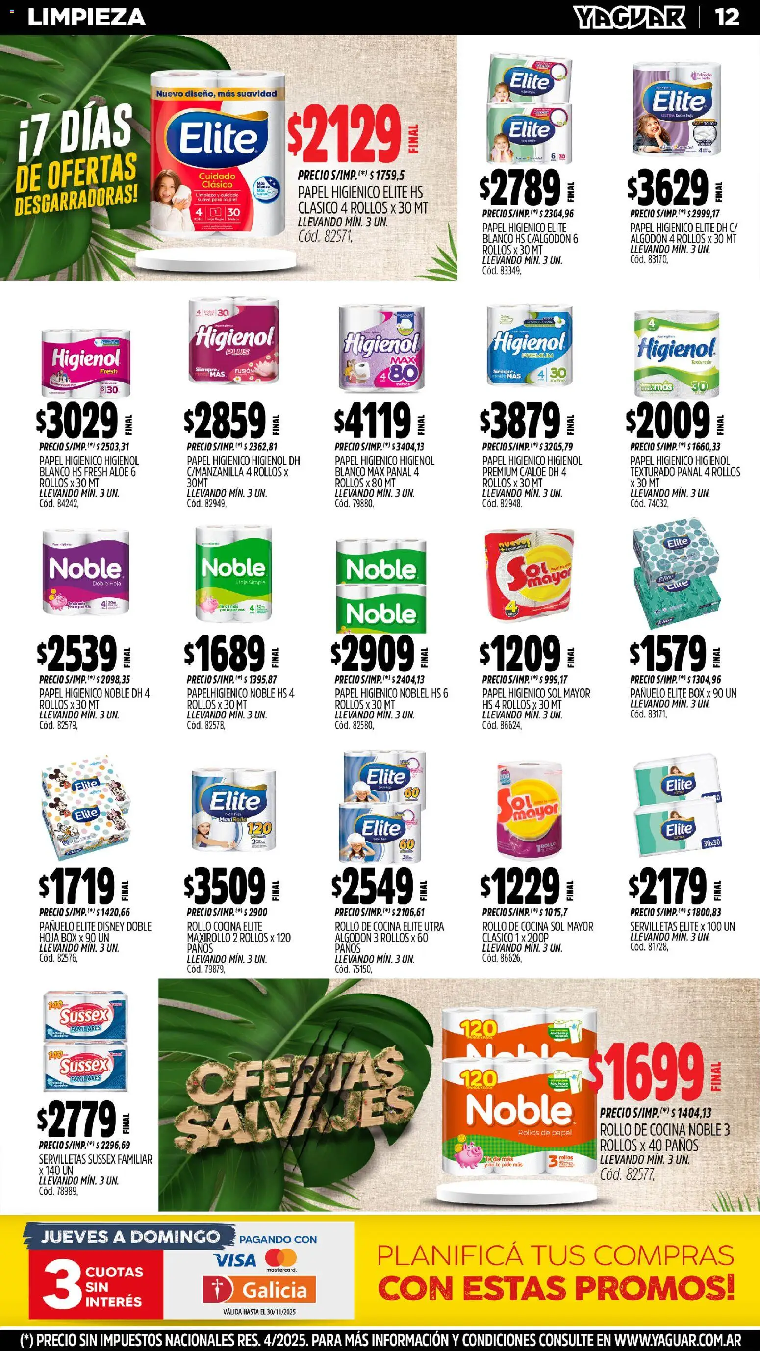 Yaguar - Trelew │ válido desde el 03.11.2025 | Página: 14 | Productos: Papel higiénico, Algodón, Pañuelo, Té