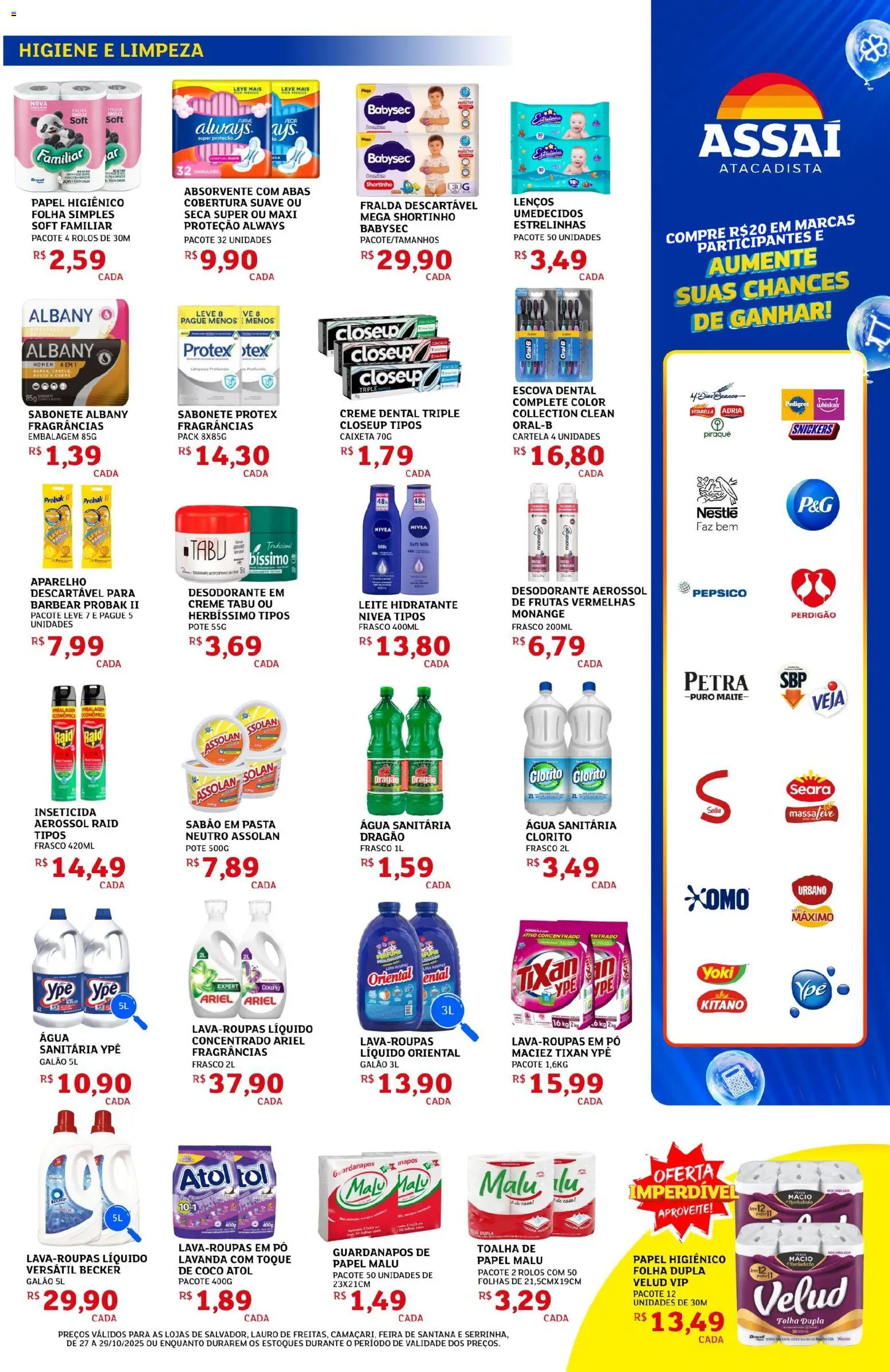 Assaí Atacadista Folheto - válido de 27.10.2025 | Página: 7 | Produtos: Escova, Sabão, Pasta, Sabonete
