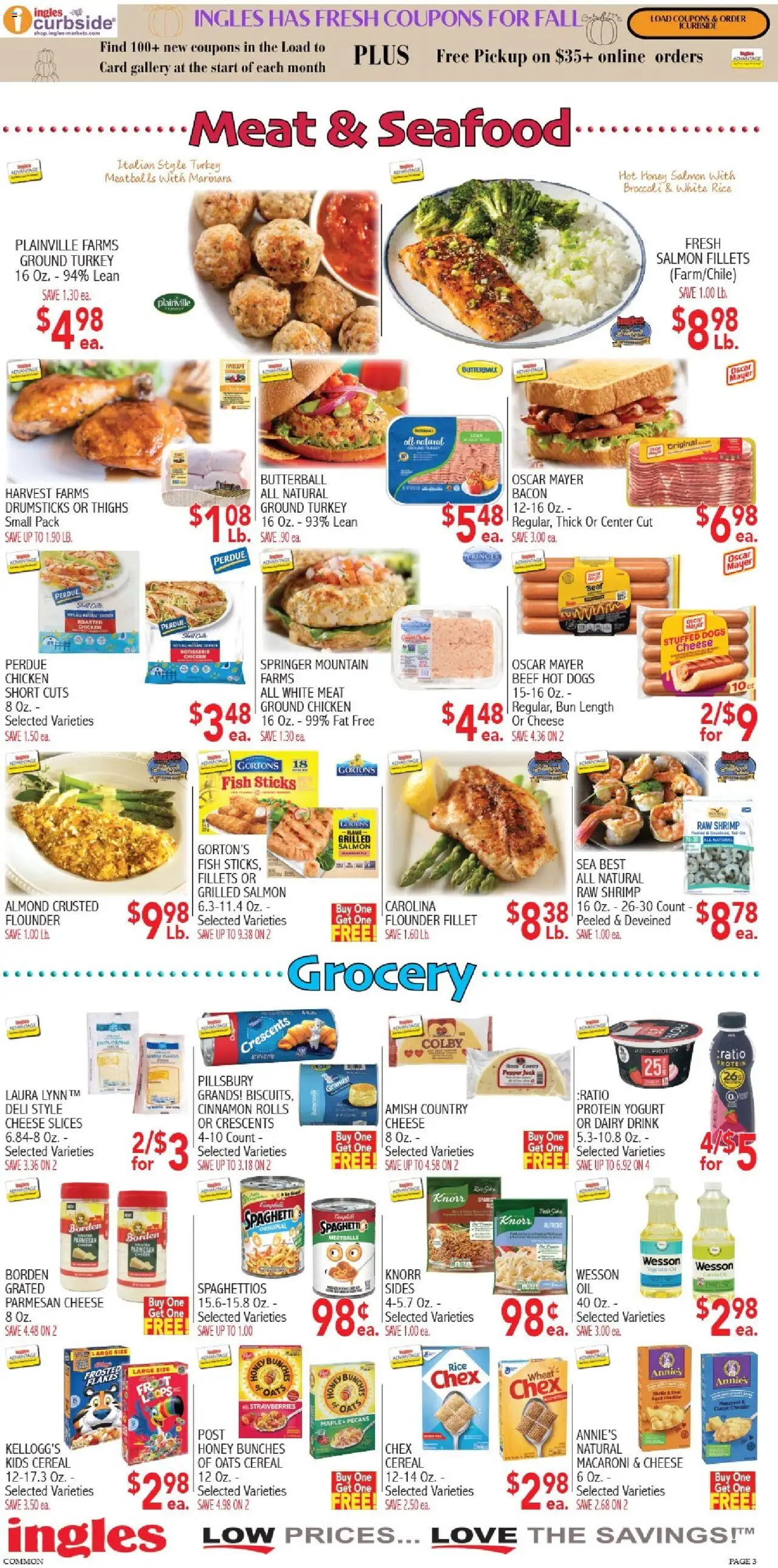 Ingles Weekly Ad - valid from 08.10.2025 | Page: 3 | Products: Broccoli, Fish, Seafood, Hot Dogs