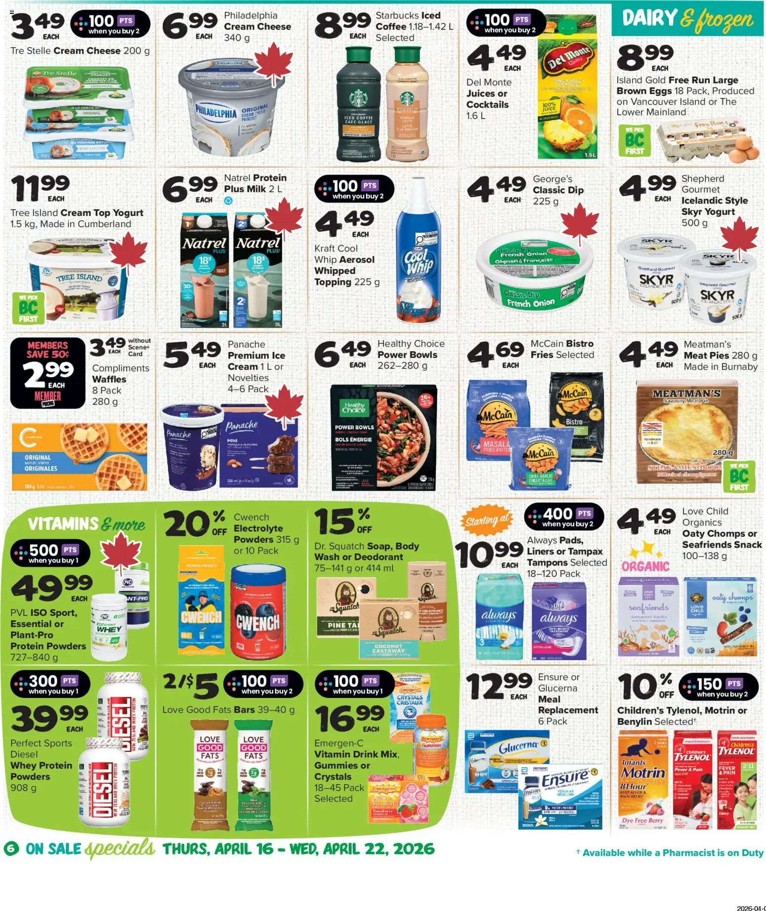 Thrifty Foods flyer valid from 16.04.2026 | Page: 7 | Products: Milk, Chocolate, Juice, Chicken