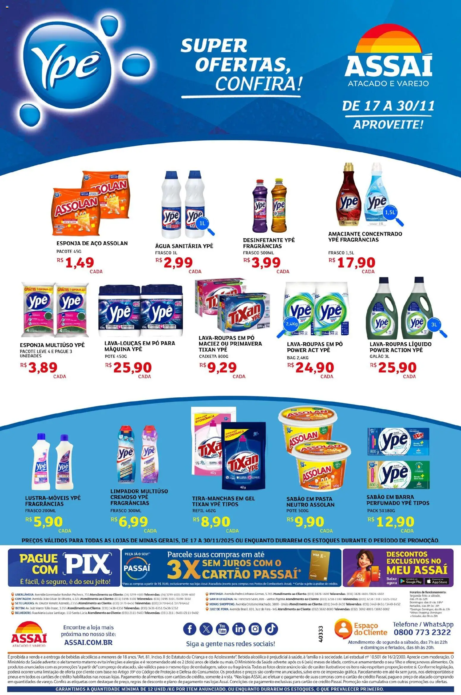 Assaí Atacadista Folheto - válido de 17.11.2025 | Página: 1 | Produtos: Limpador multiuso, Pasta, Base, Telefone
