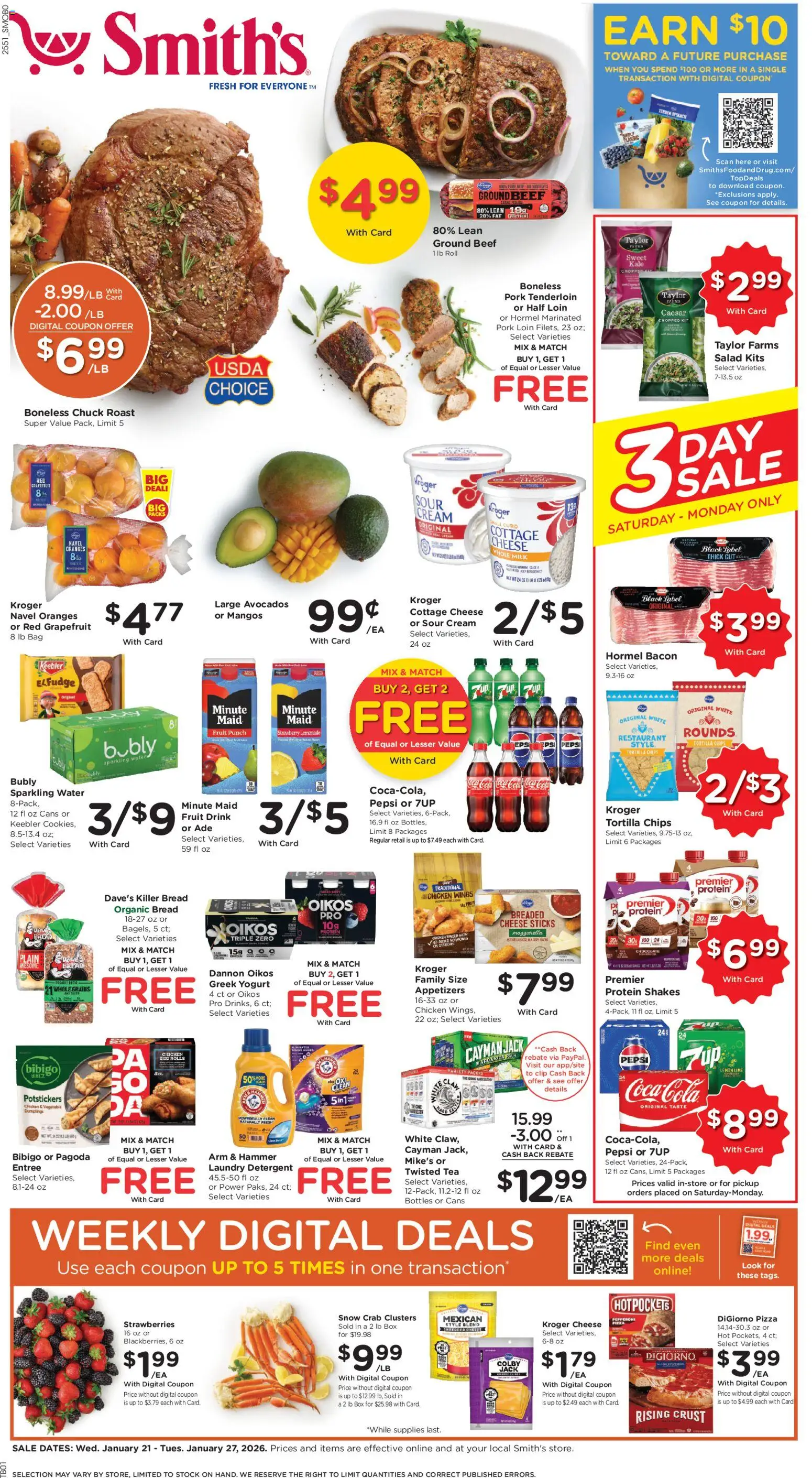 Smith's Weekly Ad - ID - valid from 21.01.2026 | Page: 1 | Products: Yogurt, Pizza, Detergent, Cream