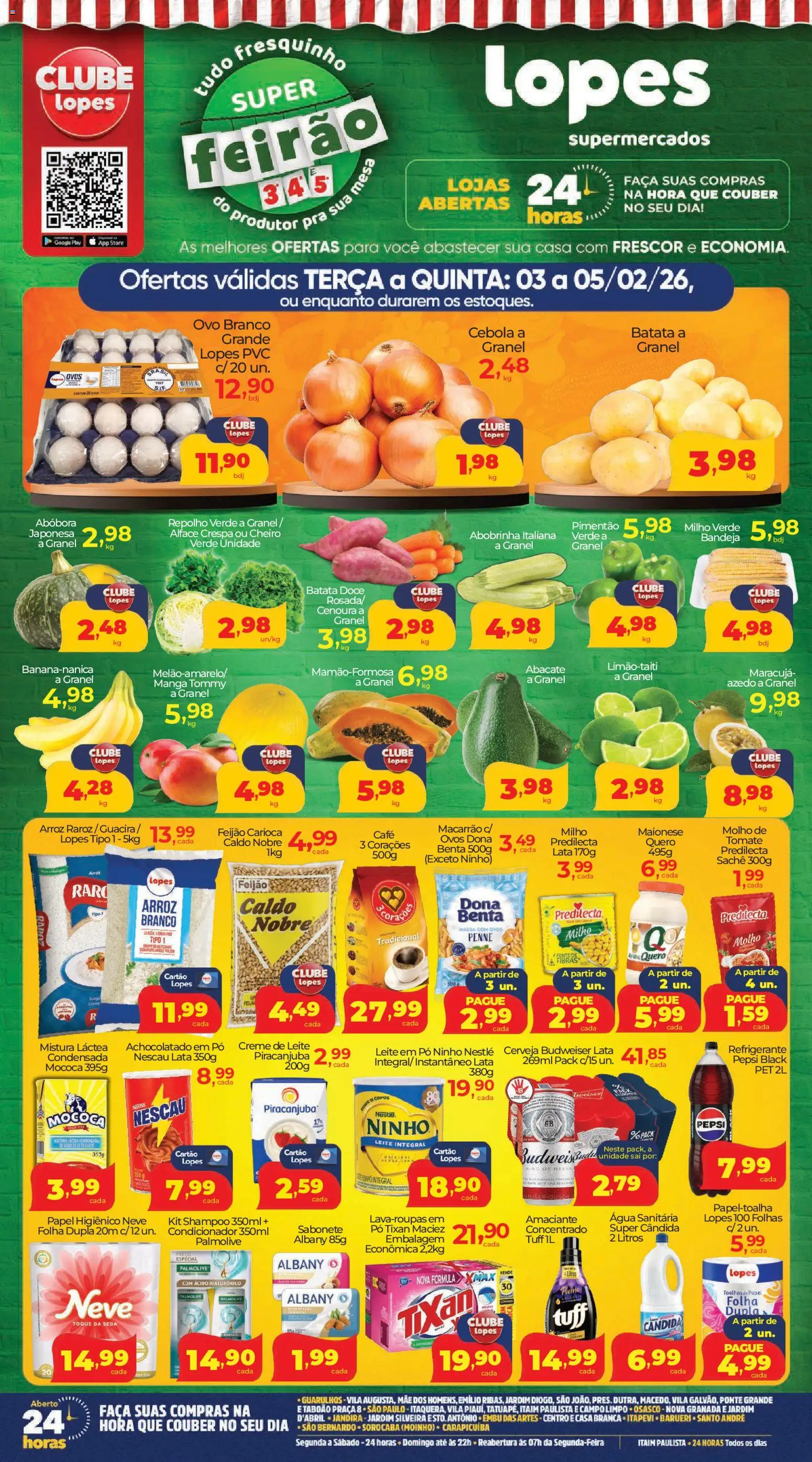 Lopes Supermercados Folheto - válido de 03.02.2026 | Página: 1 | Produtos: Cebola, Faca, Macarrão, Creme