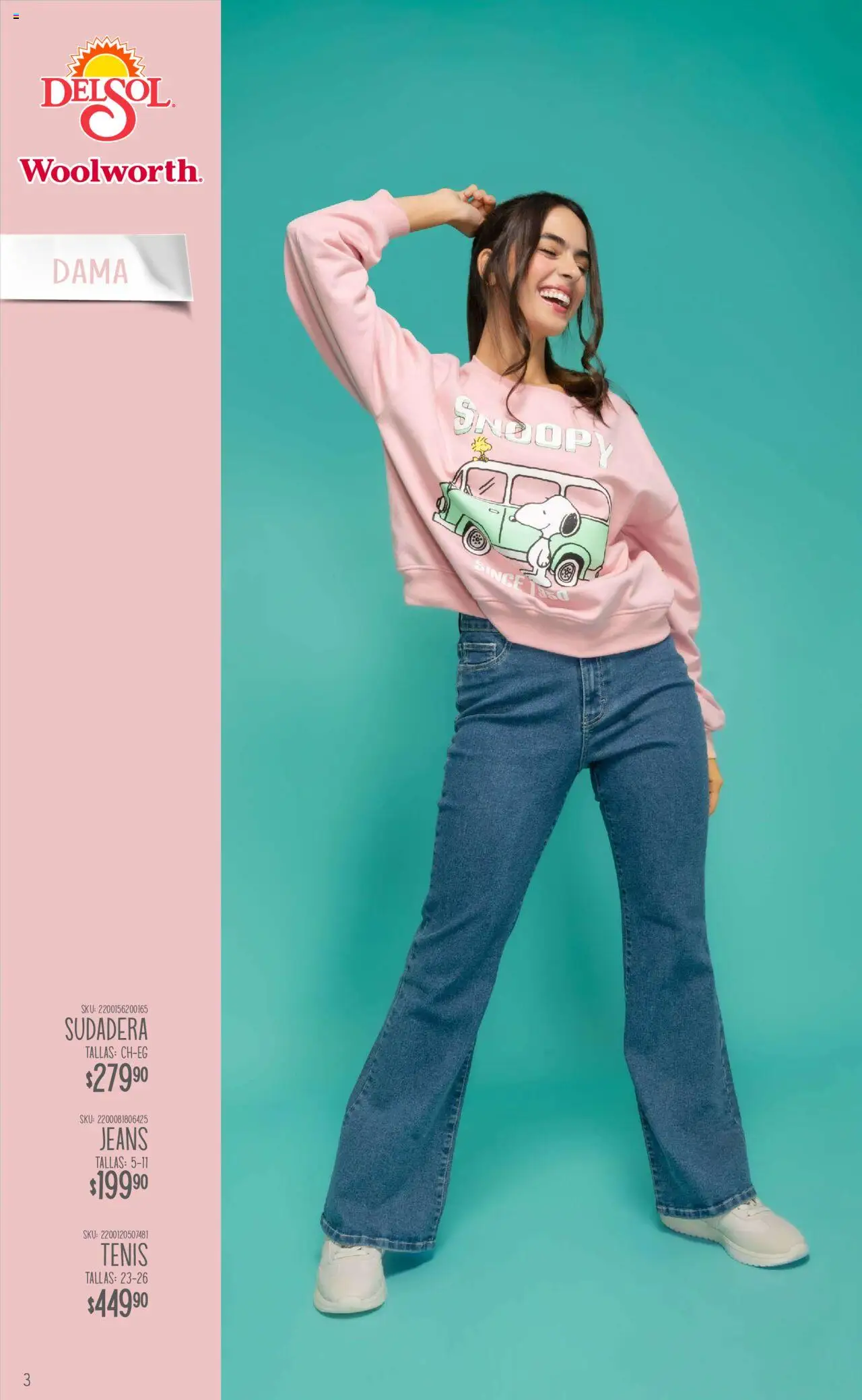 Nuevas ofertas de Del Sol y Woolworth válidas en toda la República Mexicana desde el 04.09.2025. ¡Encuentra las mejores ofertas en Del Sol y Woolworth - Catálogo Luce el Otoño! | Página: 3 | Productos: Tenis, Sudadera