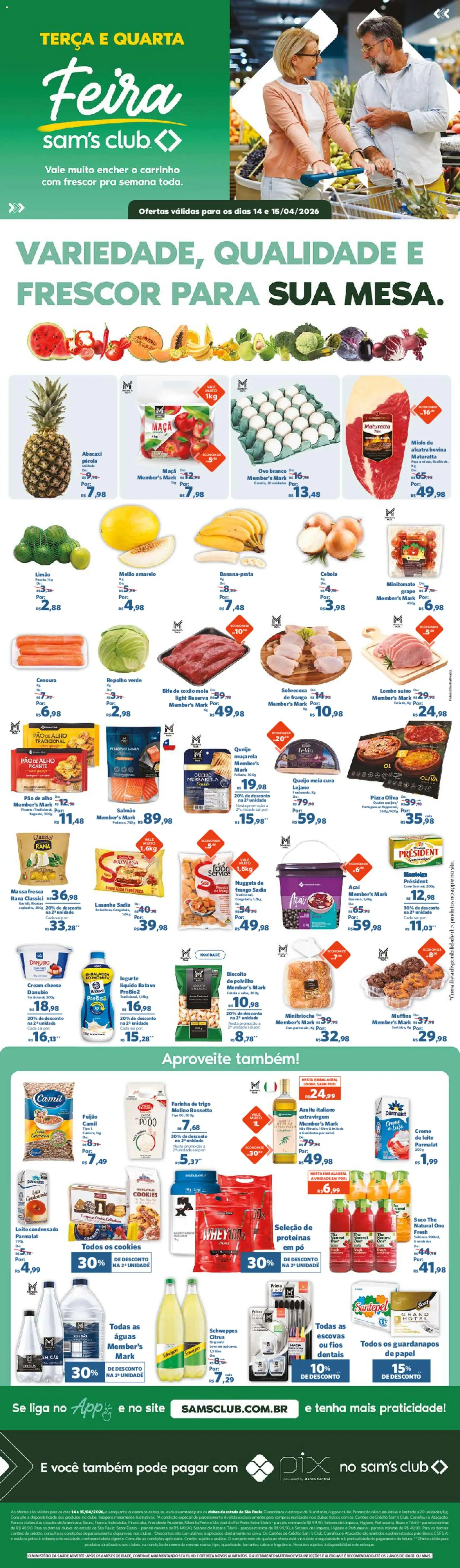 Sam's Club Folheto - válido de 14.04.2026 | Página: 1 | Produtos: Feijão, Lombo, Leite, Pão
