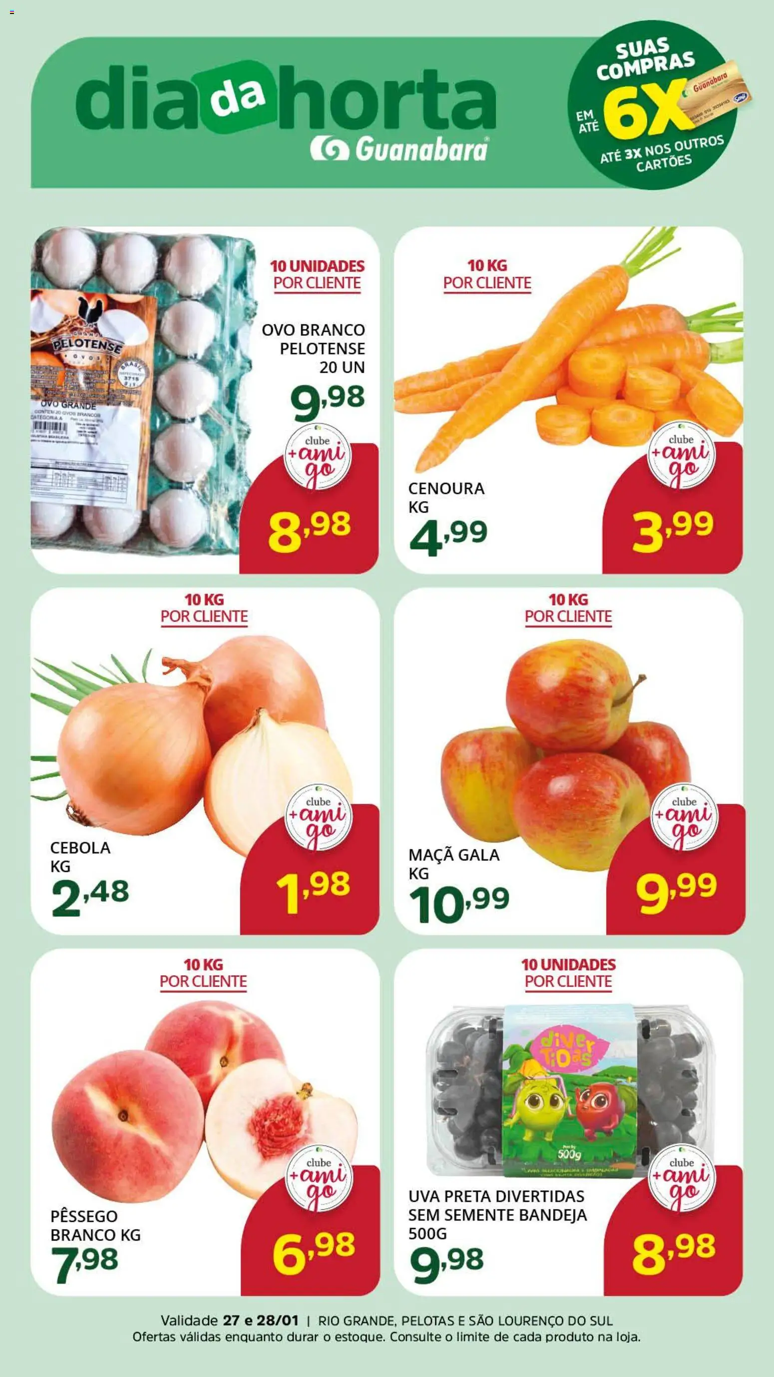 Supermercado Guanabara Folheto - válido de 27.01.2026 | Página: 1 | Produtos: Pêssego, Cebola, Cenoura, Bandeja
