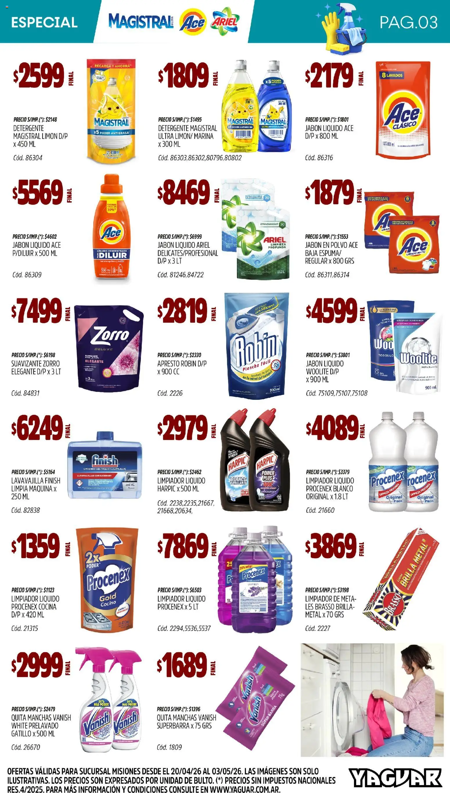 Yaguar - Especial Limpieza Misiones │ válido desde el 20.04.2026 | Página: 3 | Productos: Lavavajillas, Polvo, Jabón líquido, Crema