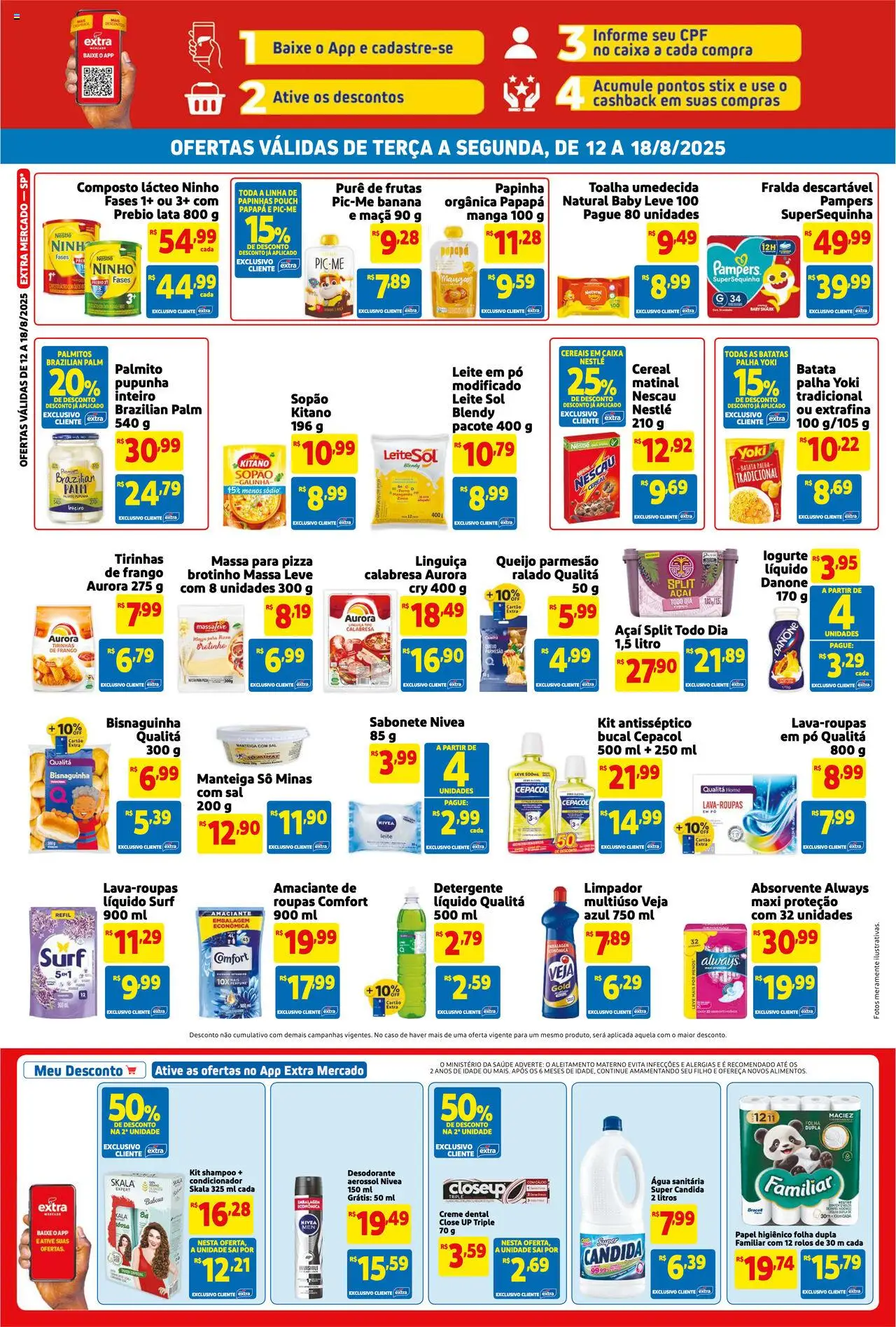 Extra Folheto - válido de 12.08.2025 | Página: 2 | Produtos: Condicionador, Linguiça, Leite, Frango