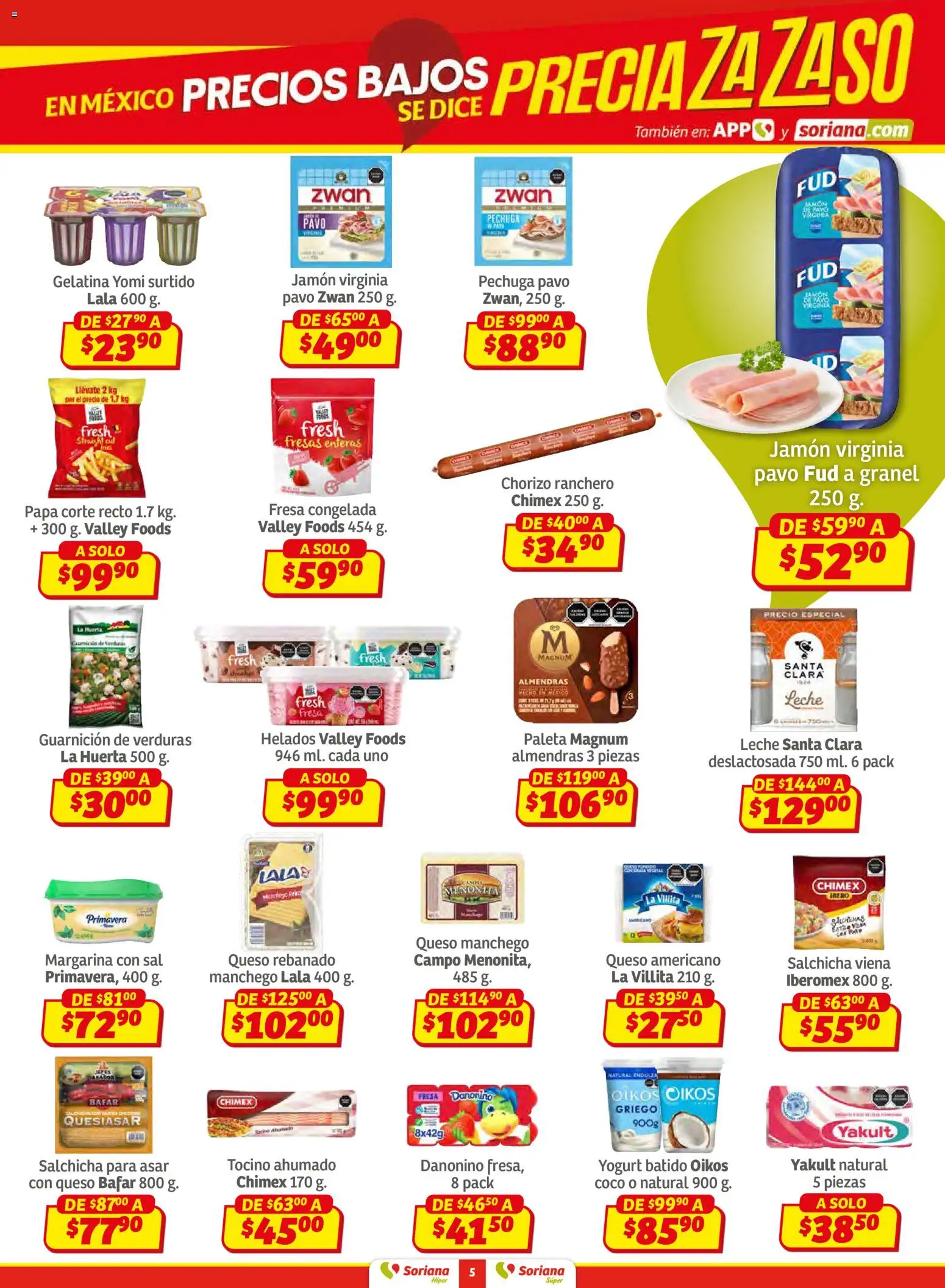 Nuevas ofertas de Soriana válidas en toda la República Mexicana desde el 15.01.2026. ¡Encuentra las mejores ofertas en Soriana - Preciazazaso Súper: Valle de México! | Página: 5 | Productos: Almendras, Sal, Jamón, Margarina
