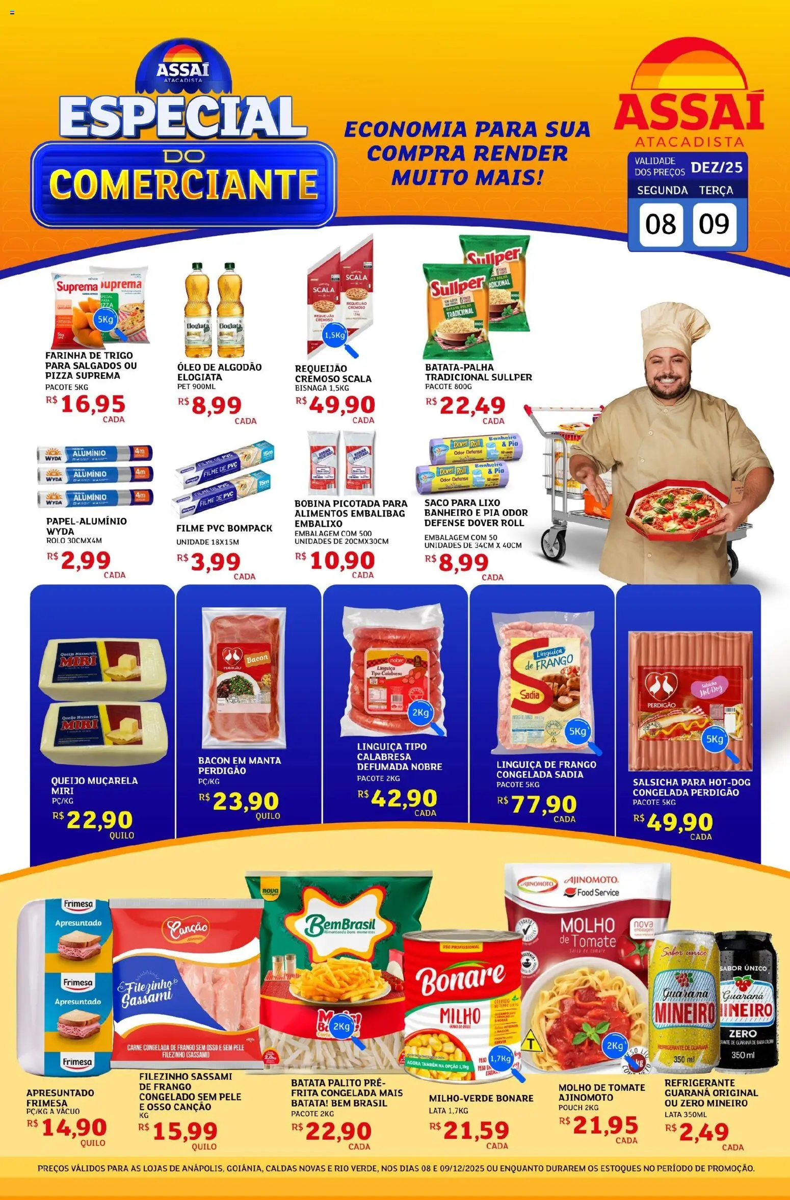 Assaí Atacadista Folheto - válido de 08.12.2025 | Página: 1 | Produtos: filme de PVC, Farinha de trigo, Salsicha, PC