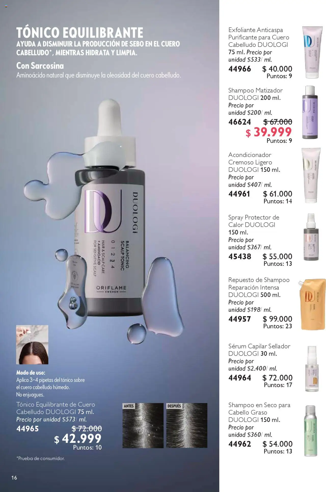Oriflame revista - valida desde el 04.10.2025 | Página: 16 | Productos: Serum, Shampoo, Sobre, Acondicionador