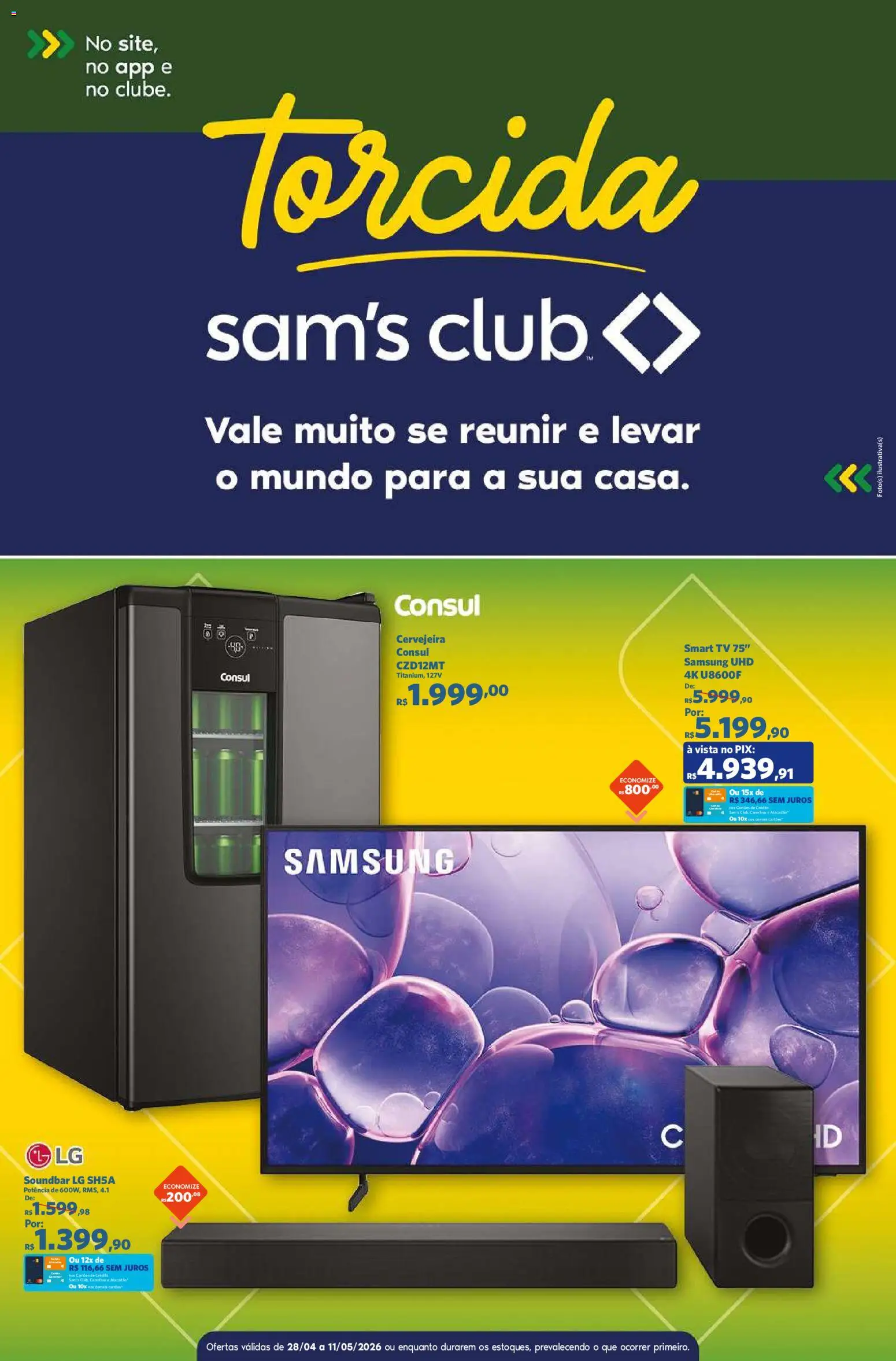 Sam's Club Folheto - válido de 28.04.2026 | Página: 1 | Produtos: smart TV, Soundbar, Tv, Macacão