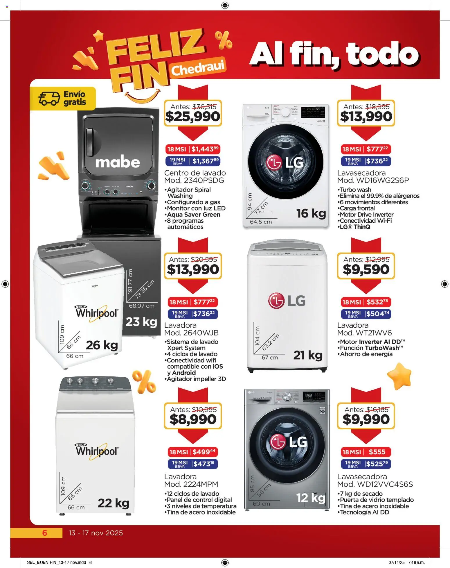 Nuevas ofertas de Chedraui válidas en toda la República Mexicana desde el 13.11.2025. ¡Encuentra las mejores ofertas en Chedraui Buen Fin! | Página: 6 | Productos: Lavadora