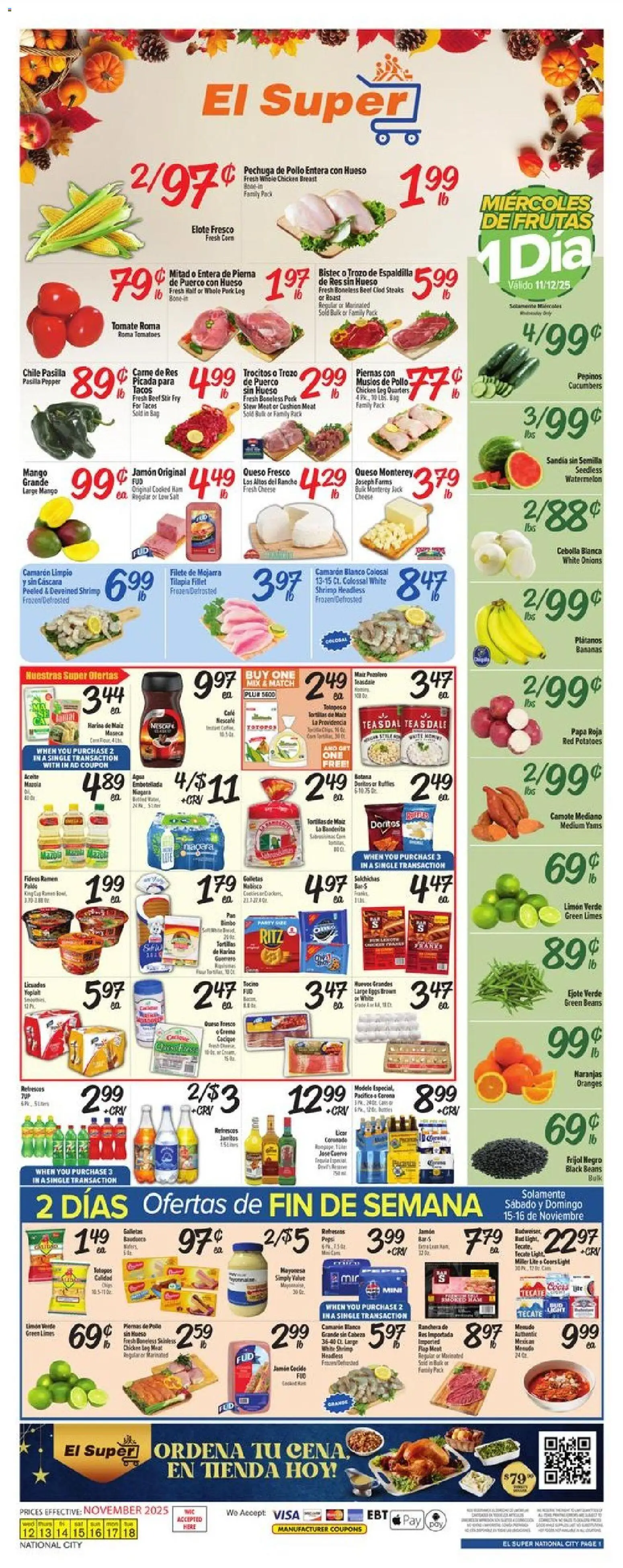 El Super Weekly Ad - valid from 12.11.2025 | Page: 1 | Products: Cheese, Pork, Cucumbers, Cushion
