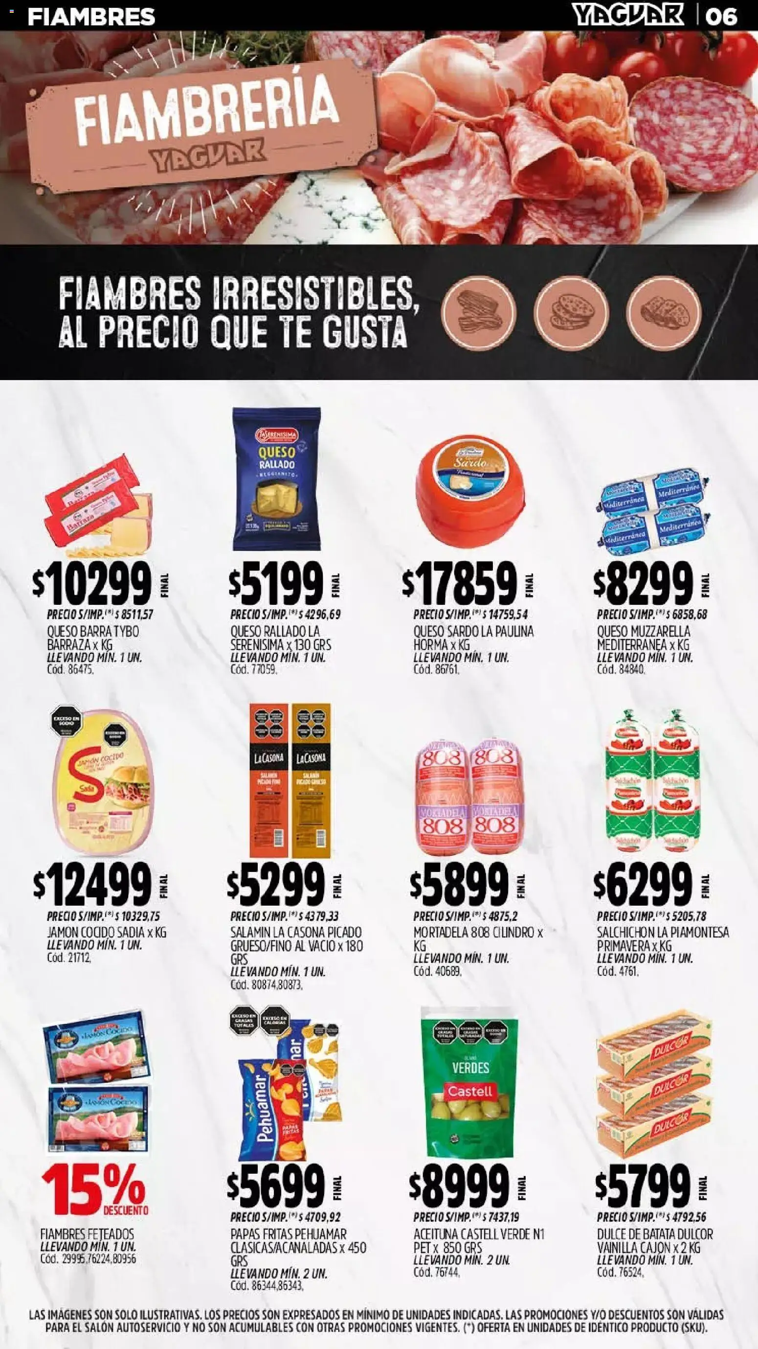 Yaguar - Oferta Semanal Misiones │ válido desde el 13.04.2026 | Página: 6 | Productos: Jamón cocido, Mortadela, Queso, Papas fritas