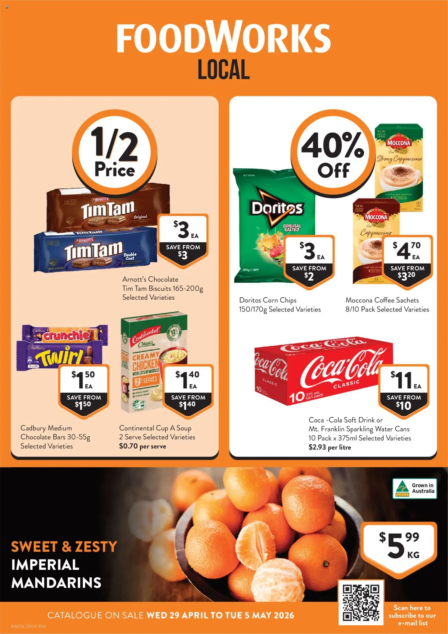Foodworks catalogue - valid from 29.04.2026 | Page: 1 | Products: Coffee, Mandarins, Water, Moccona