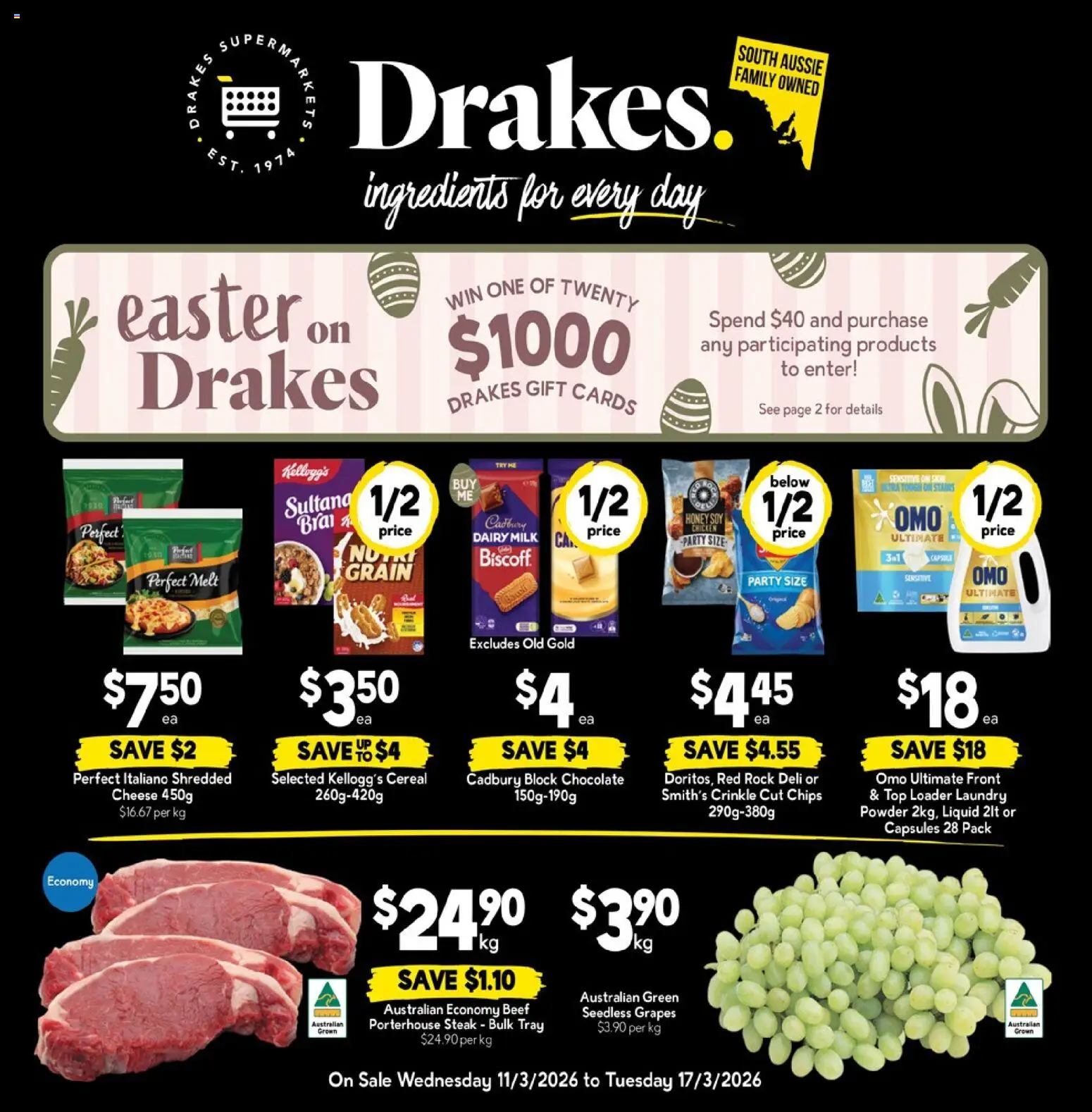 Drakes catalogue - valid from 11.03.2026 | Page: 1 | Products: Dairy, Honey, Chips, Steak