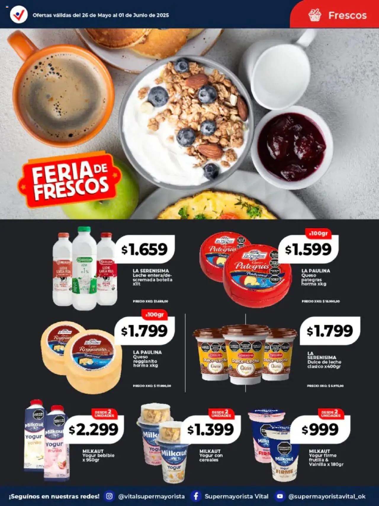 Vital ofertas │ válido desde el 26.05.2025 | Página: 12 | Productos: Botella, Dulce de leche, Queso, Cereales