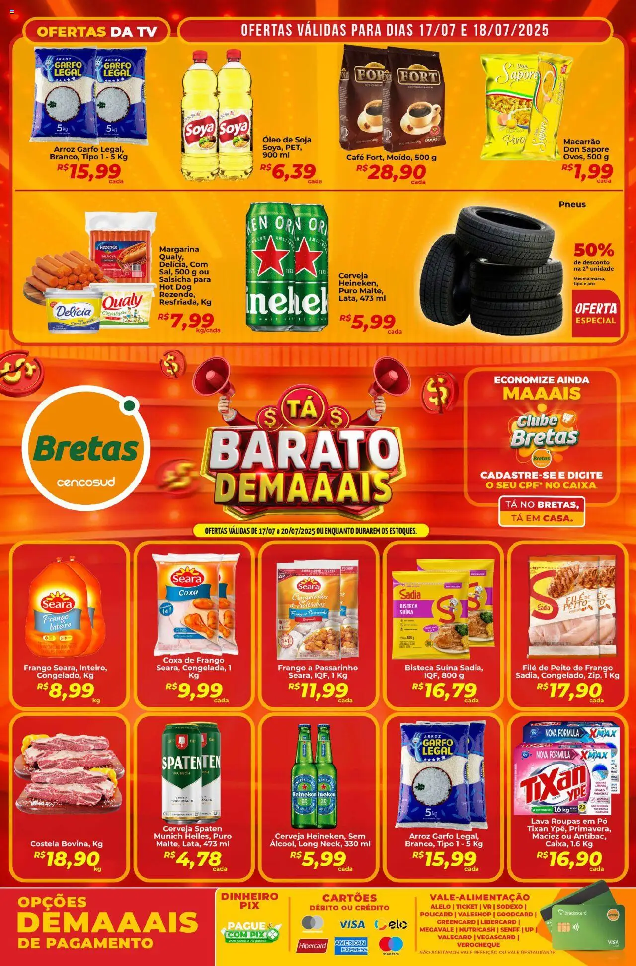 Bretas Folheto - válido de 17.07.2025 | Página: 1 | Produtos: Caixa, Óleo, Arroz, Creme