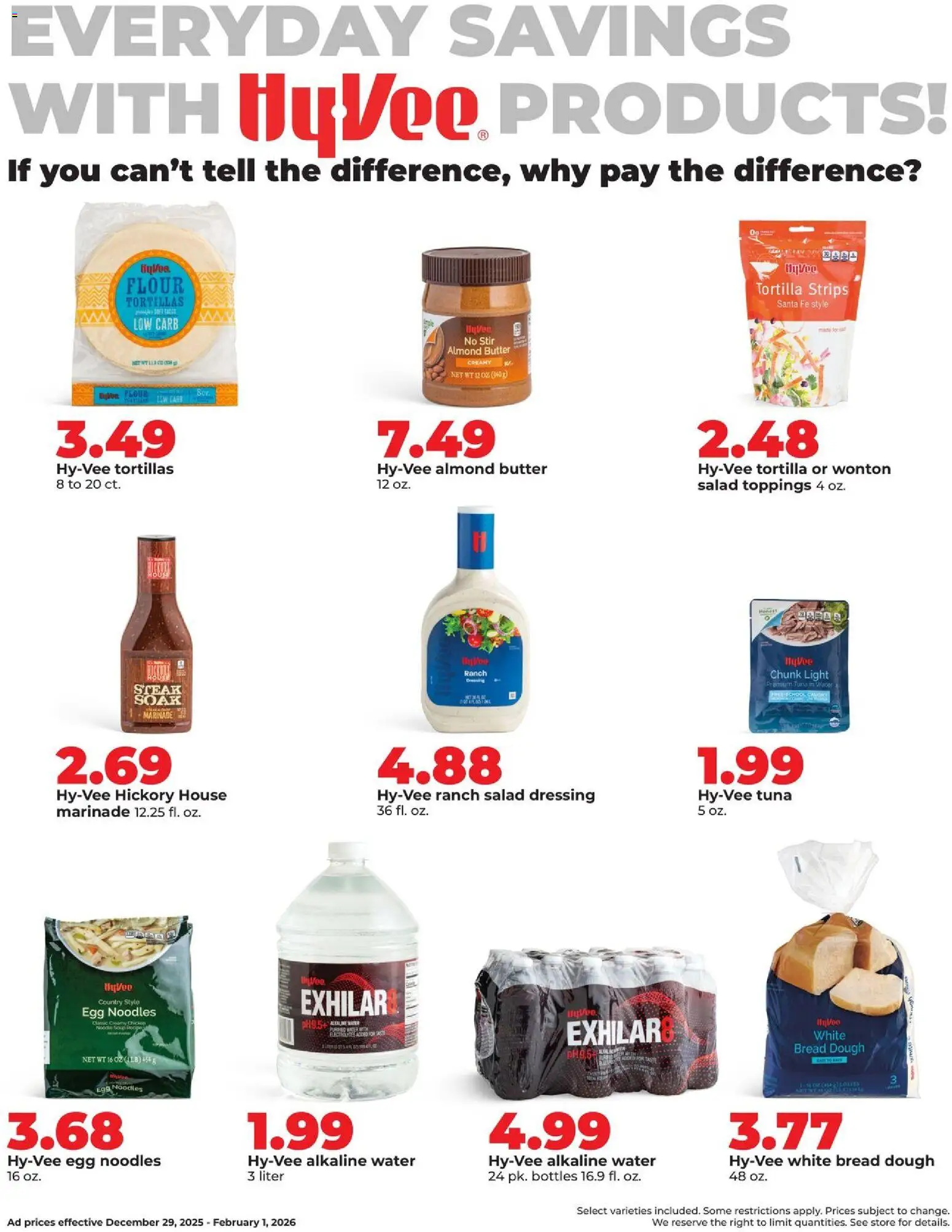HyVee January Deals - valid from 29.12.2025 | Page: 8 | Products: Butter, Noodles, Salad, Water