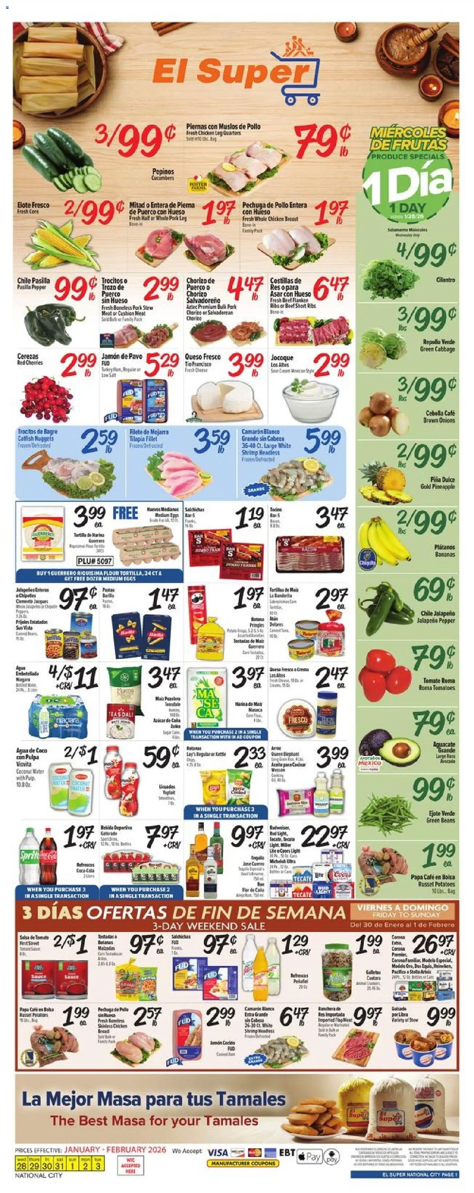 El Super Weekly Ad - CA - valid from 28.01.2026 | Page: 1 | Products: Tomatoes, Bananas, Pineapple, Kettle