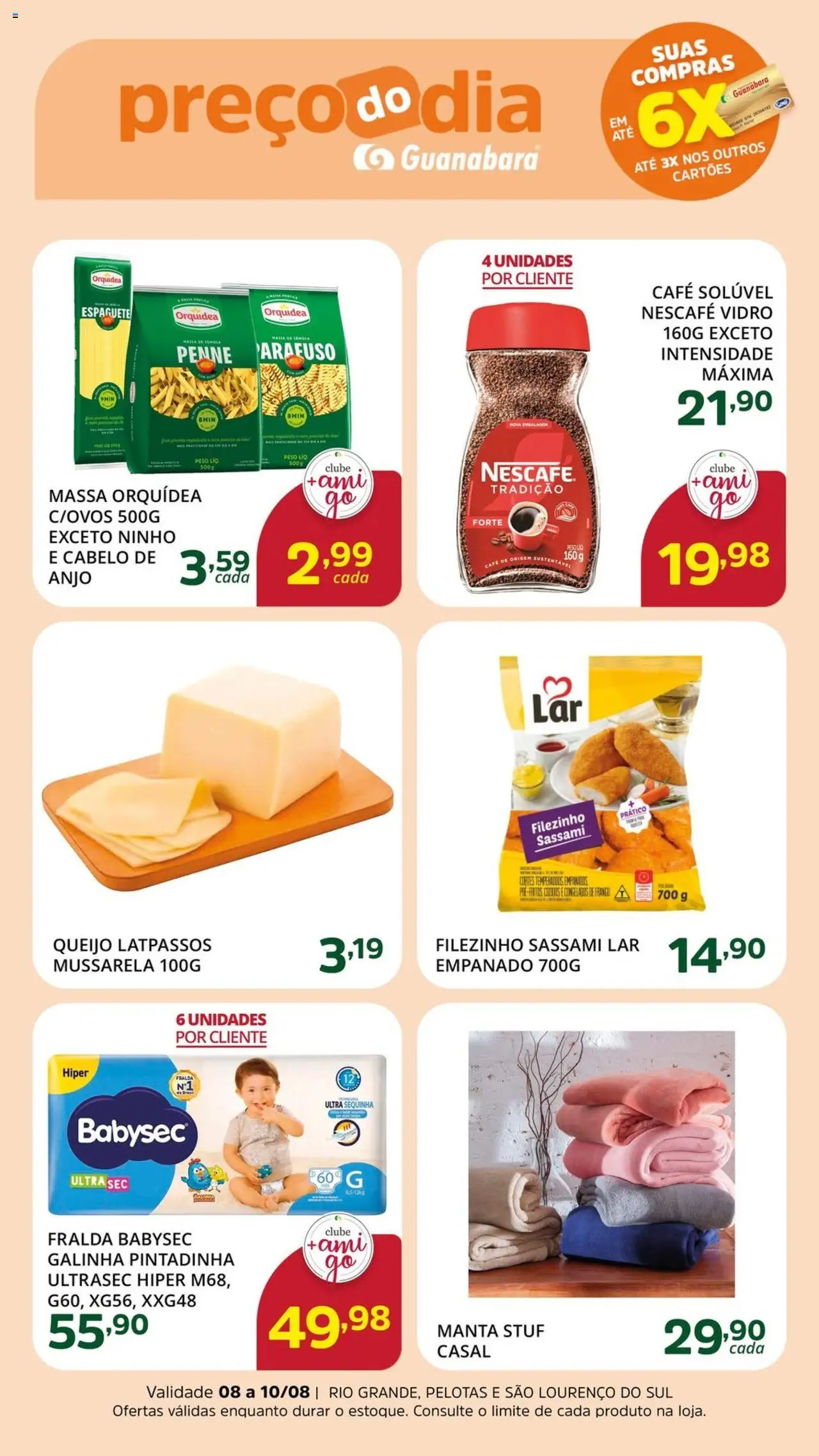 Supermercado Guanabara Folheto - válido de 08.08.2025 | Página: 2 | Produtos: Espaguete, Café, Massa, Mussarela