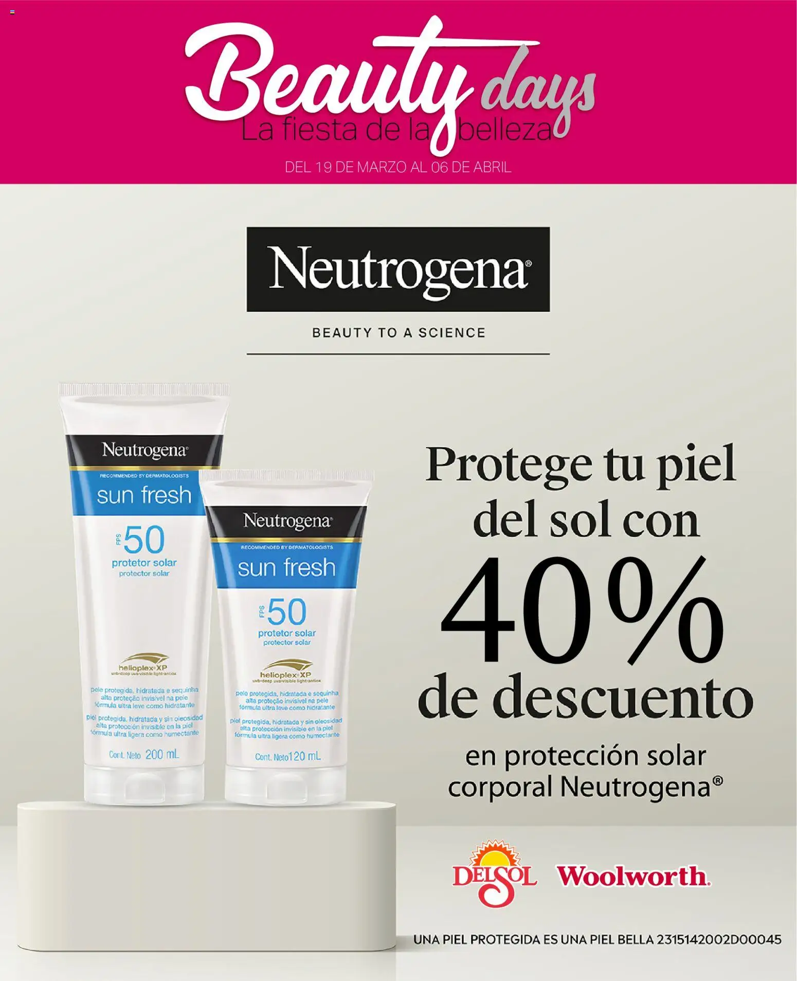 Nuevas ofertas de Del Sol y Woolworth válidas en toda la República Mexicana desde el 19.03.2026. ¡Encuentra las mejores ofertas en  Del Sol y Woolworth catálogo Beauty Days! | Página: 3 | Productos: Protector solar